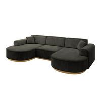 WOHNLANDSCHAFT MARI-U1-v2 - 303x171x83 cm Schwarz Velours - Schwarz, Holzwerkstoff/Textil (303/83/171cm) - ALTDECOR