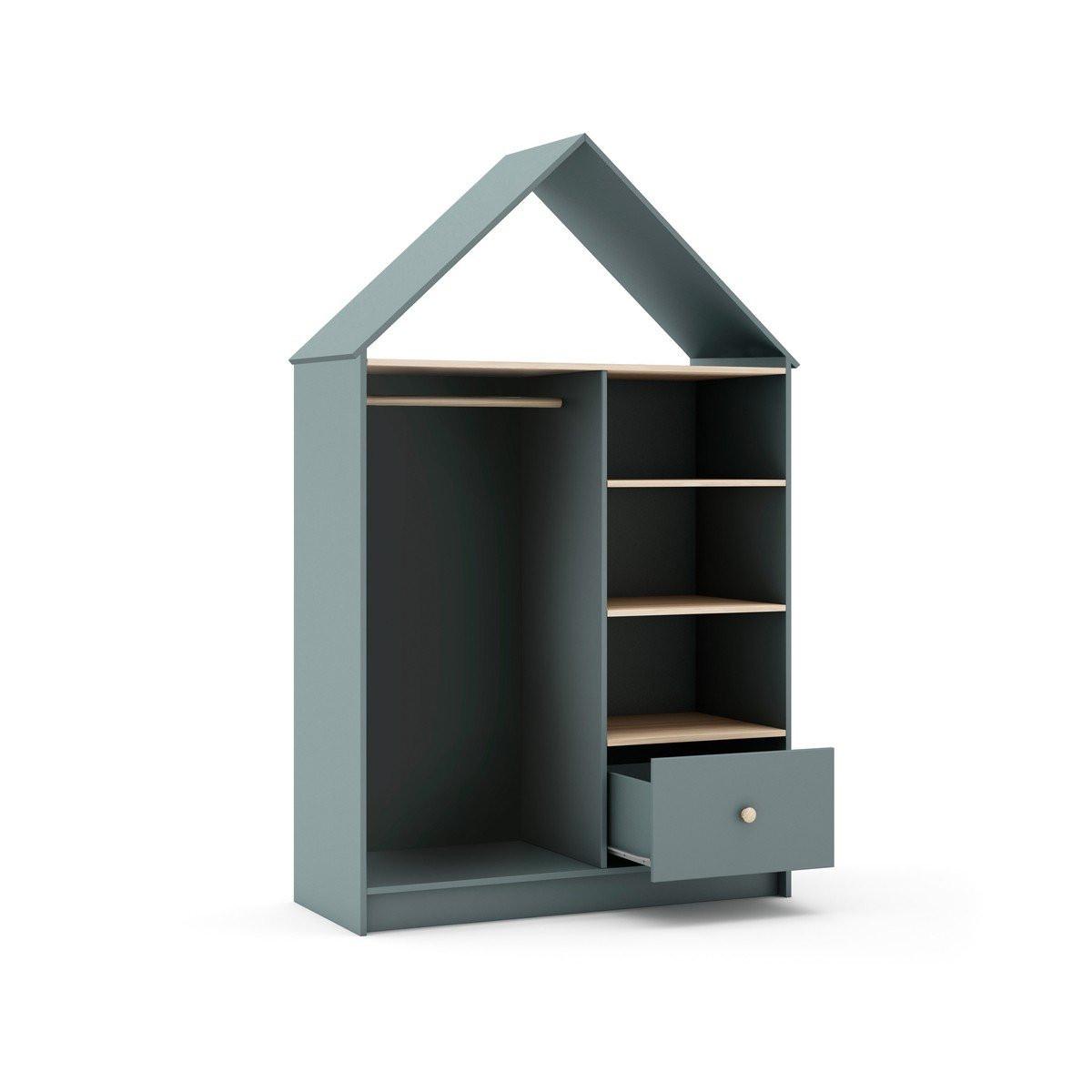 KLEIDERSCHRANK mit 3 Nischen, 1 Schublade und 1 Kleiderstange H180 cm 45/110/180 cm - Grün, Holz (45/180/110cm) - Calicosy