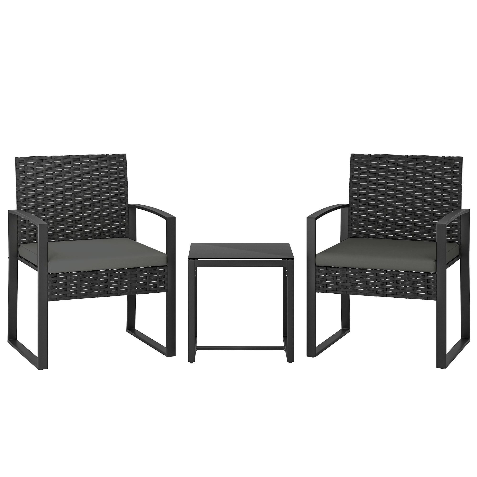 BISTROSET 3 TLG. mit 2 Gartenstühlen & Couchtisch, Dunkelgrau - Dunkelgrau/Schwarz, Textil/Metall - Outsunny