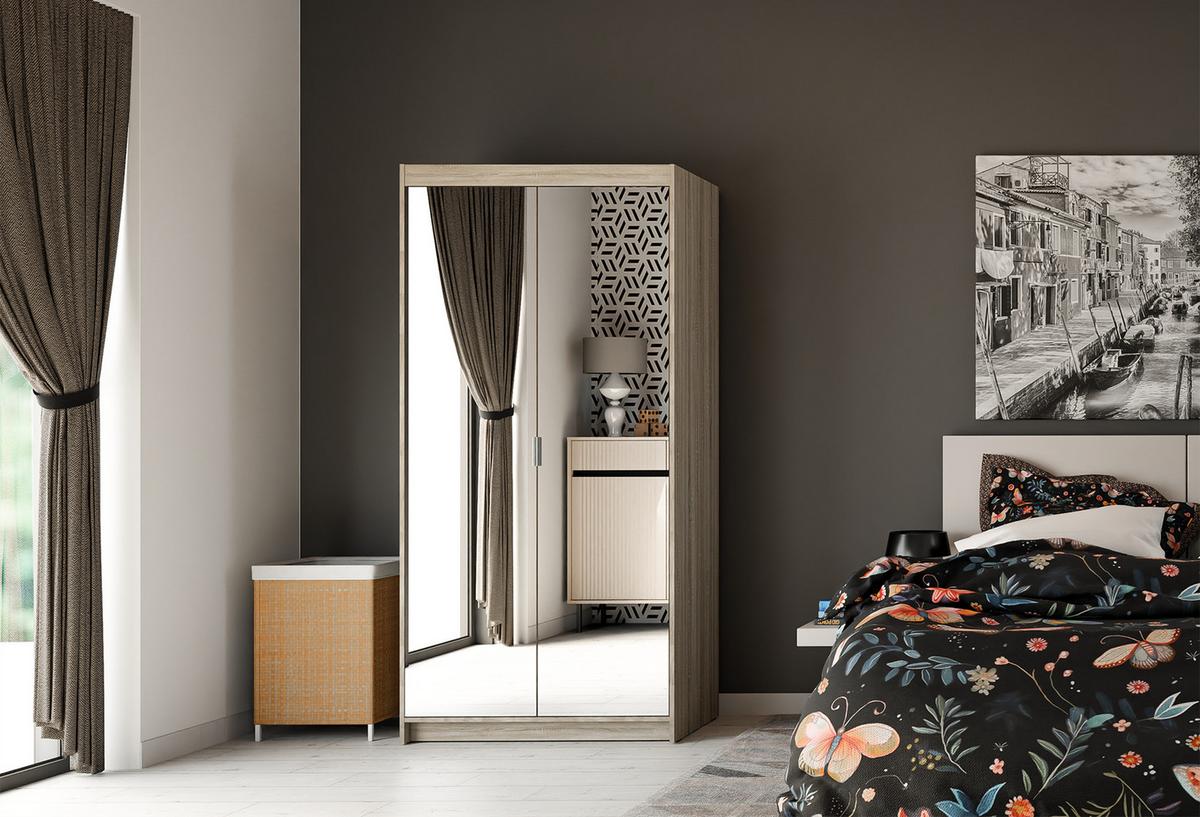 KLEIDERSCHRANK Storicos Sonoma Eiche 89,7/190,5/53cm - 2T Modern mit Spiegel - Sonoma Eiche, Holzwerkstoff/Kunststoff (89.7/190.5/53cm) - AX Living