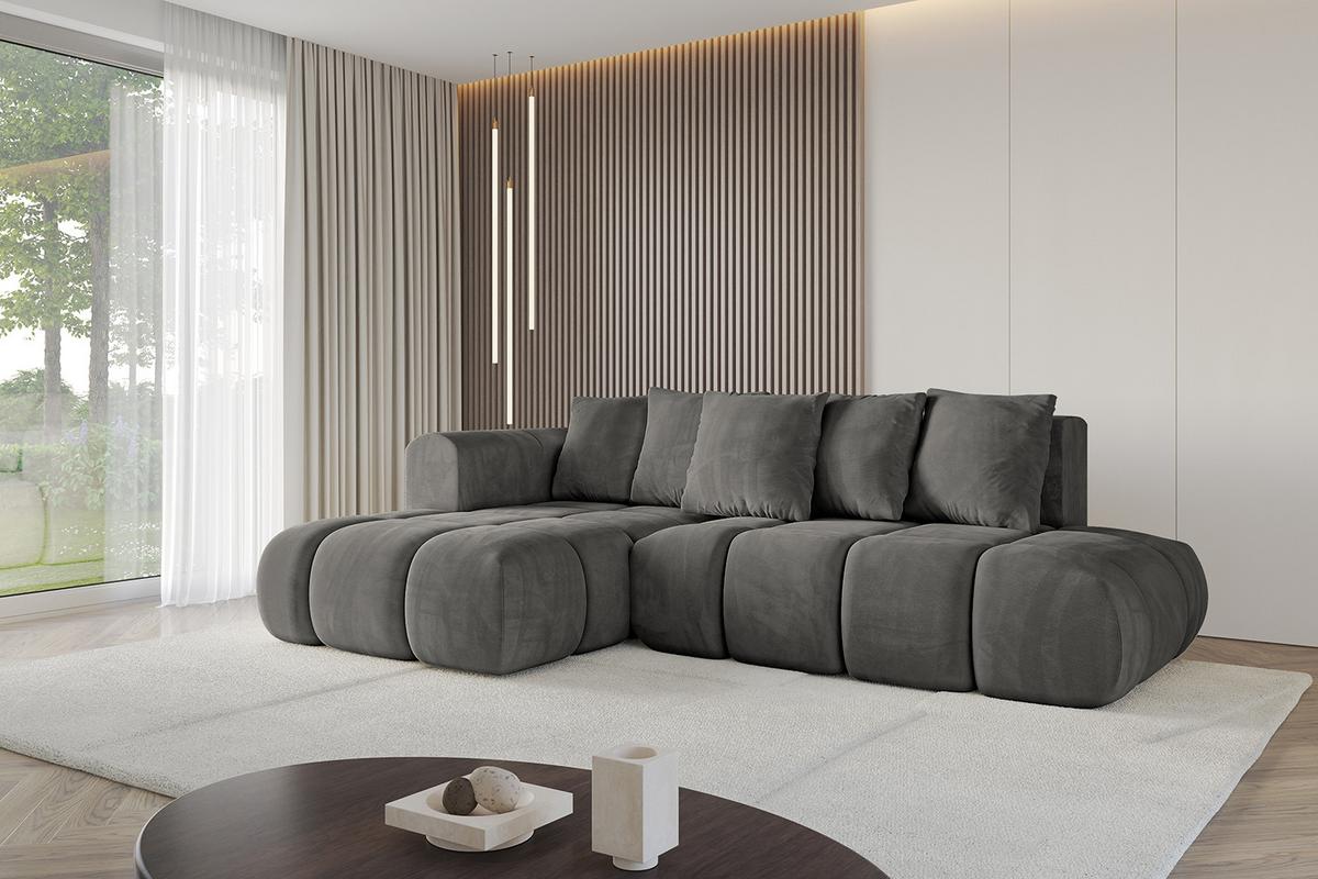 ECKSOFA Ottomane Links CLOUD-L-v1 280x185x90 Dunkelgrau Velours - Dunkelgrau, Holzwerkstoff/Kunststoff (180/289cm) - ALTDECOR