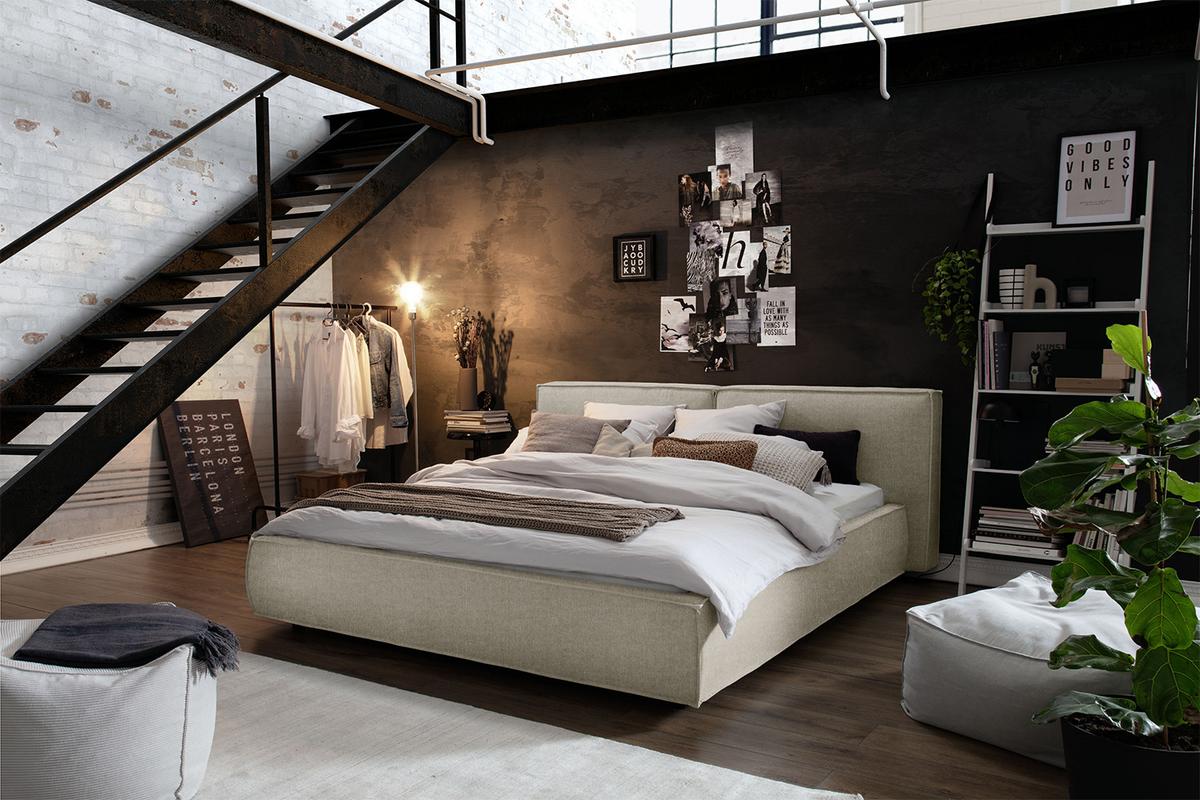 POLSTERBETT CARLO Taupe Flachgewebe - Taupe, Textil (160/200cm) - KAWOLA