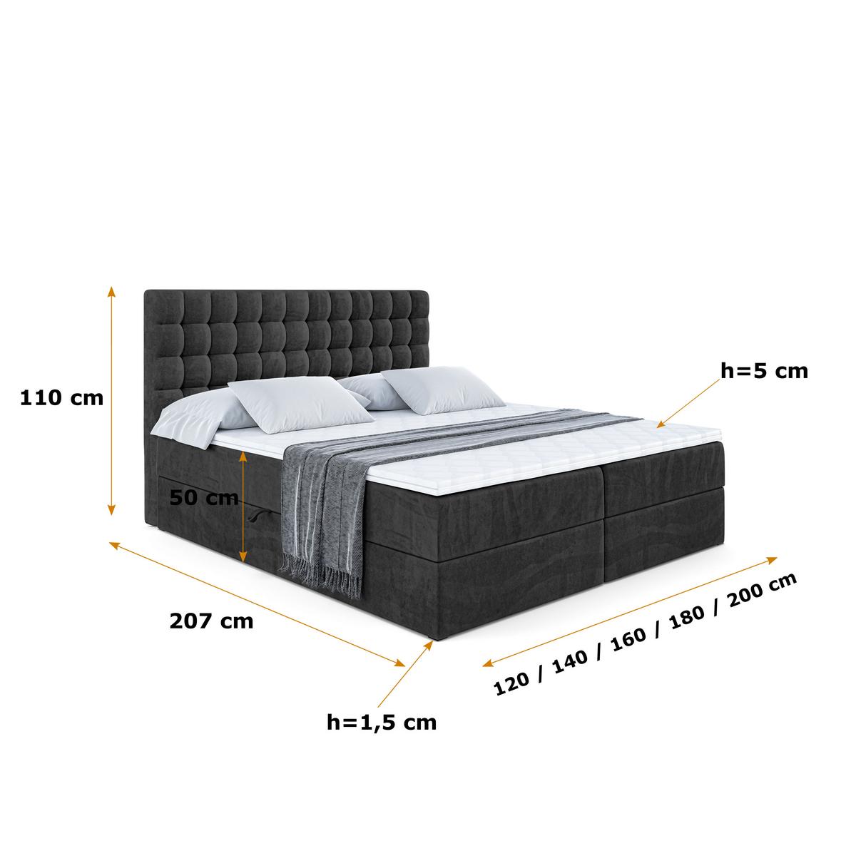 BOXBETT mit H4-Matratze und Lattenrost - VIONE - 200x200 Schwarz - Schwarz, Holzwerkstoff (200/200cm) - ALTDECOR