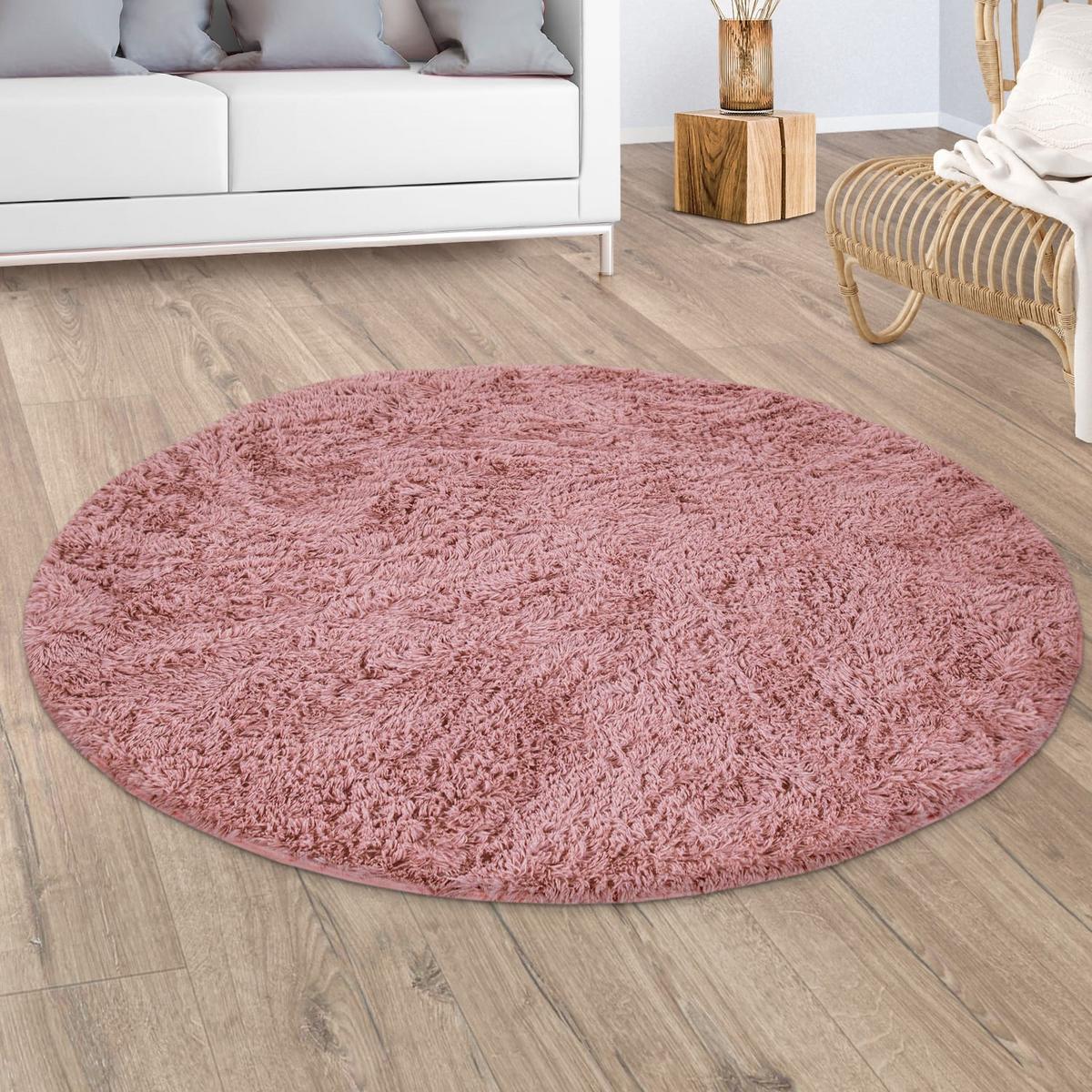 HOCHFLORTEPPICH, einfarbig, aus Polyester, Fuchsia, Ø 160 cm - Rosa, Textil (160/160cm) - KADIMA DESIGN