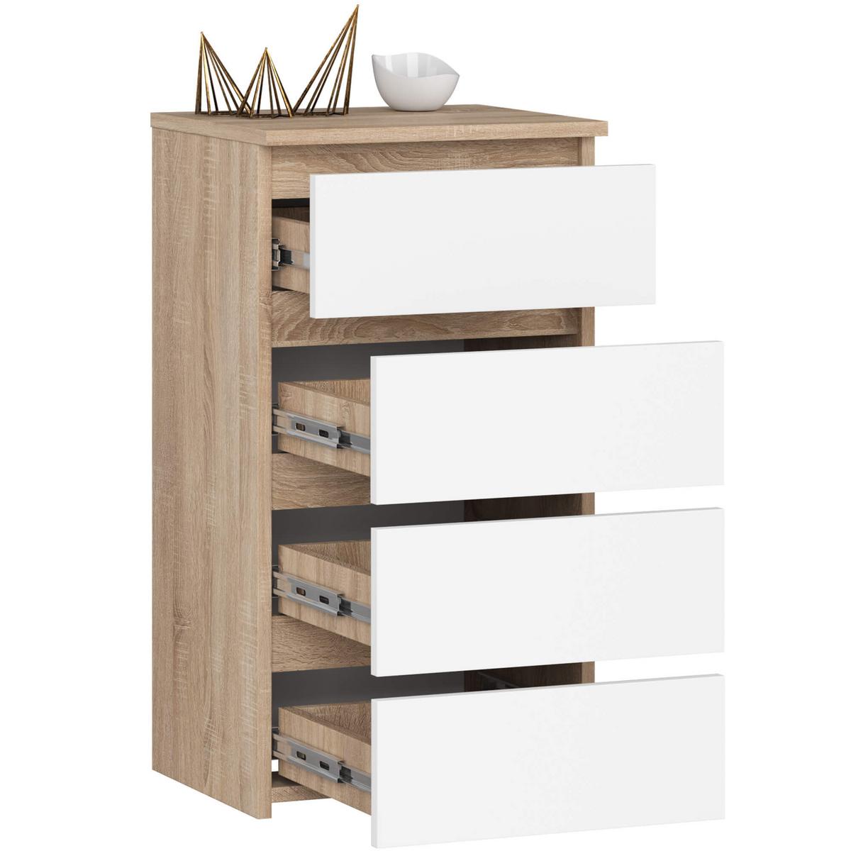 KOMMODE Eiche Sonoma, Weiß 74/40/35 - Weiß, Holzwerkstoff (40/74/35cm) - RAUMHIRSCH FURNITURE