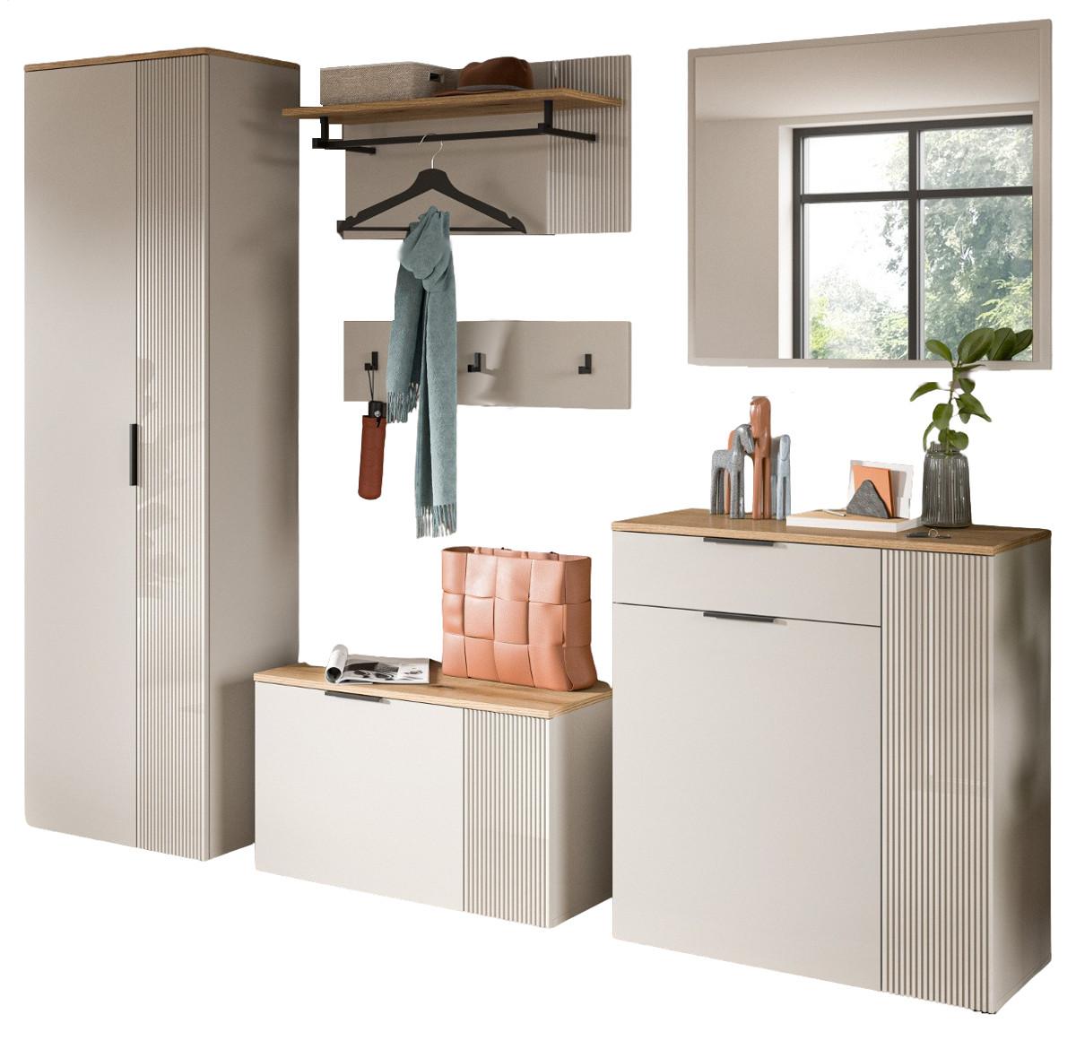 GARDEROBEN-SET 6-teilig Kaschmir Sand und Eiche, Komplett-Set 250 x 190 cm - Kaschmir/Eichefarben, Holzwerkstoff/Kunststoff (250/190/36cm) - Inn.Furn