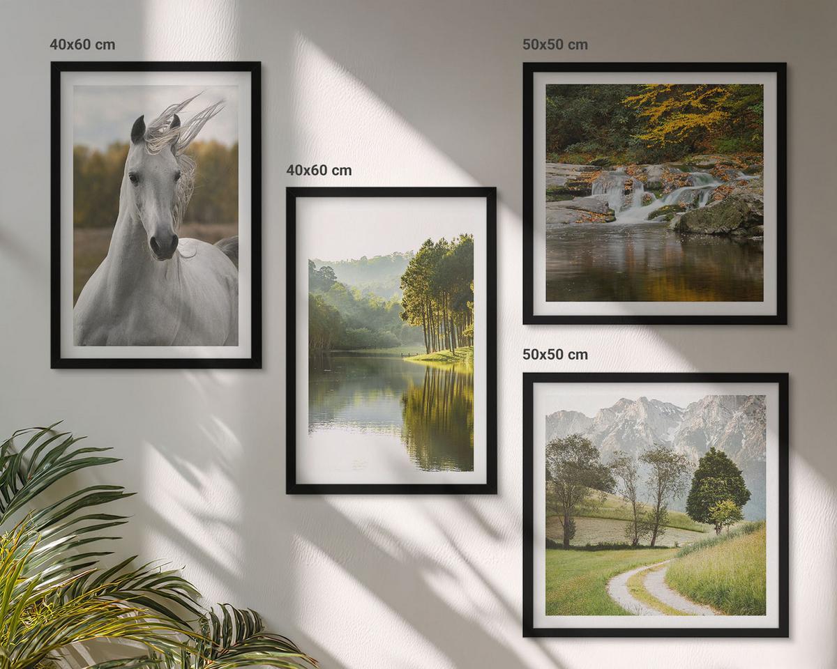BILDER SET 4er Set - 50x50 cm & 40x60 cm Schwarzer Rahmen - Natur des Flusses White Horses - Schwarz, Kunststoff (50/50cm) - TULUP
