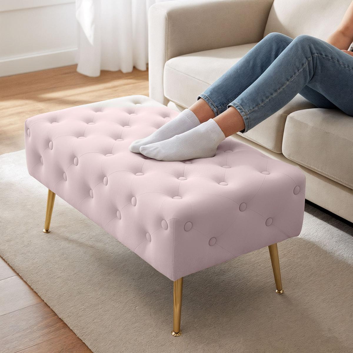 POLSTERBANK mit Samt - Optik Rosa 42/41/42 - Rosa, Textil (80/41/42cm) - RAUMHIRSCH FURNITURE