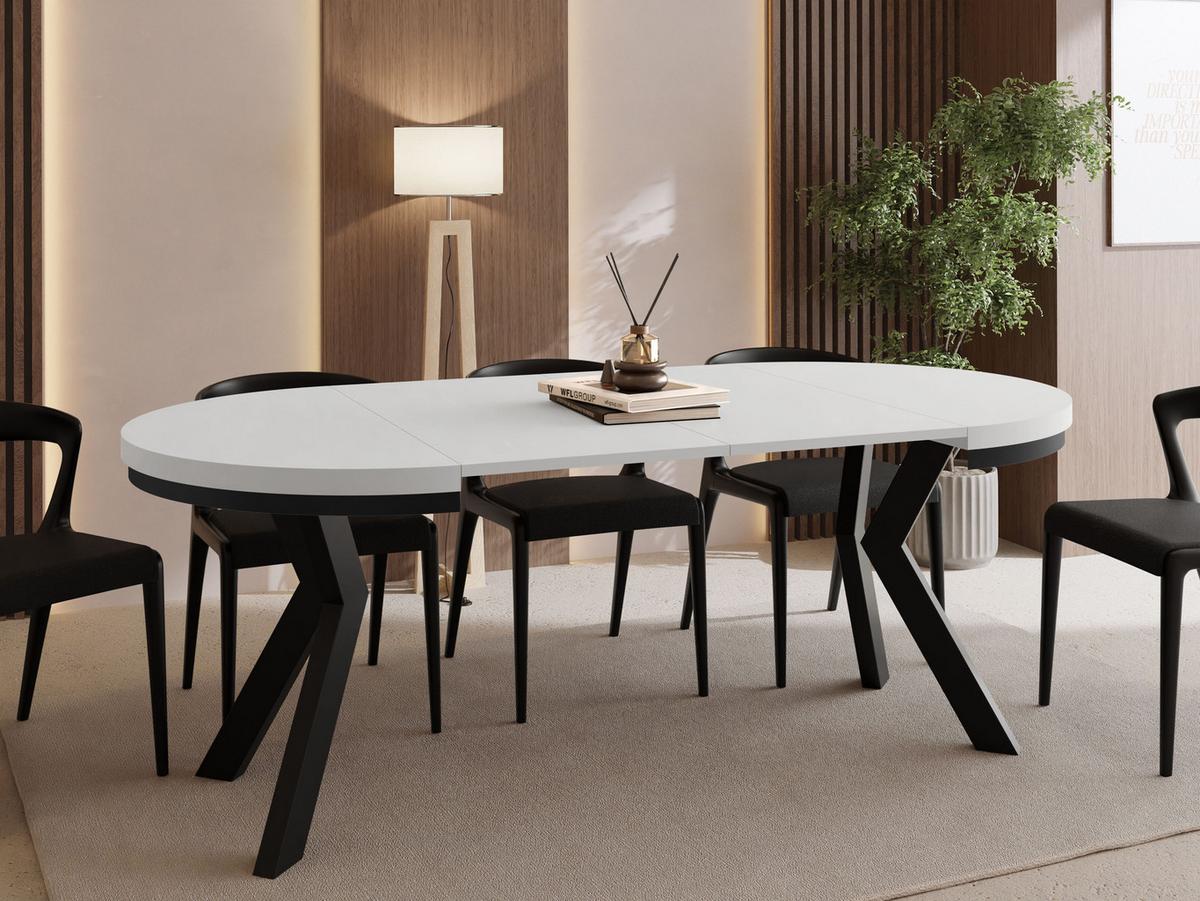ESSTISCH Savio Neo rund ausziehbar verlängerbar XXL, Weiß 100-300/100/77 cm - Schwarz/Weiß, Holz/Holzwerkstoff (100/300/77cm) - WFL GROUP
