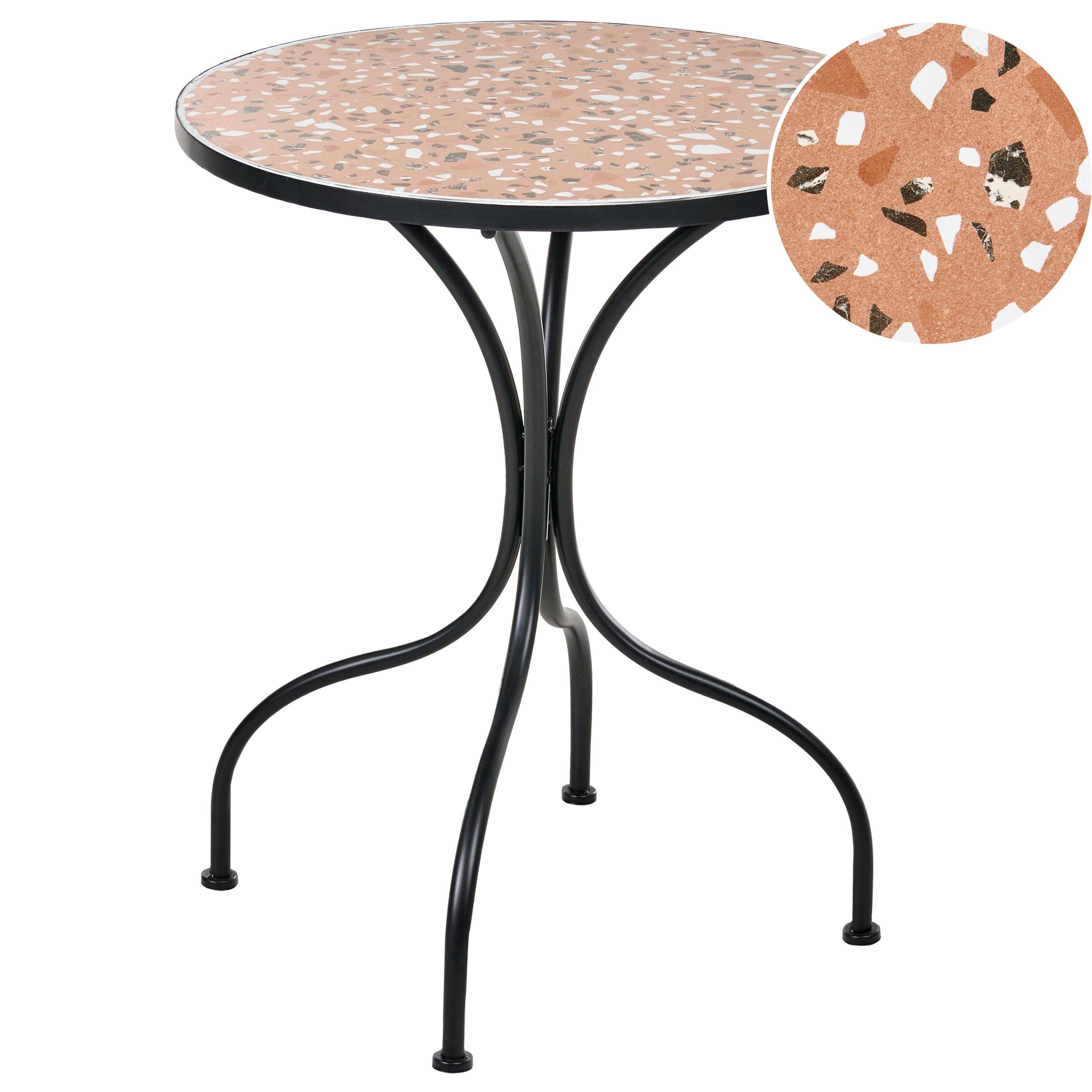 BISTROTISCH 60/60 cm Terrazzo Optik Metall Schwarz Adrano - Schwarz, Metall (60/60/74cm) - Beliani