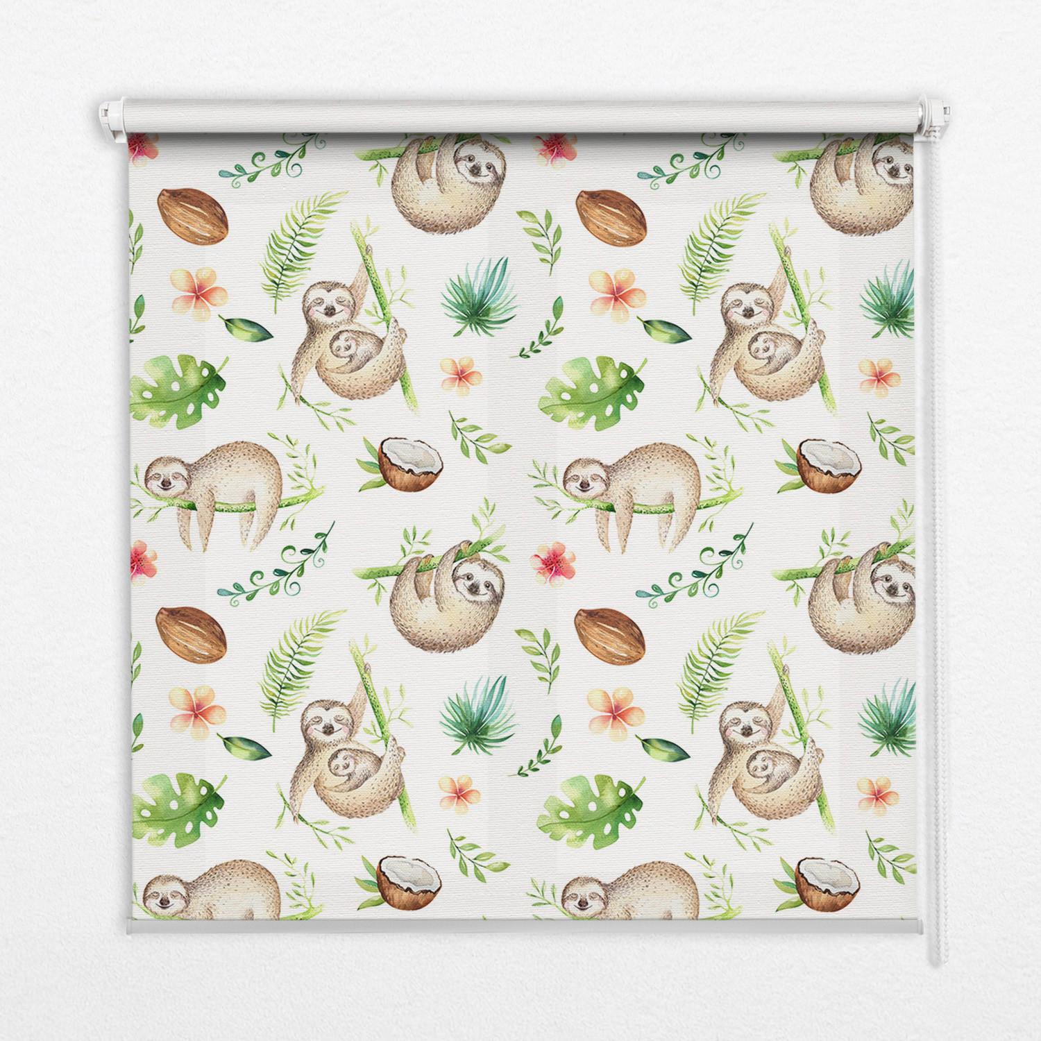 INNENROLLO - Fensterrollo - Rollo - 100x180 cm - Faultiere und Pflanzen - Braun, Kunststoff (100/180/0.5cm) - TULUP