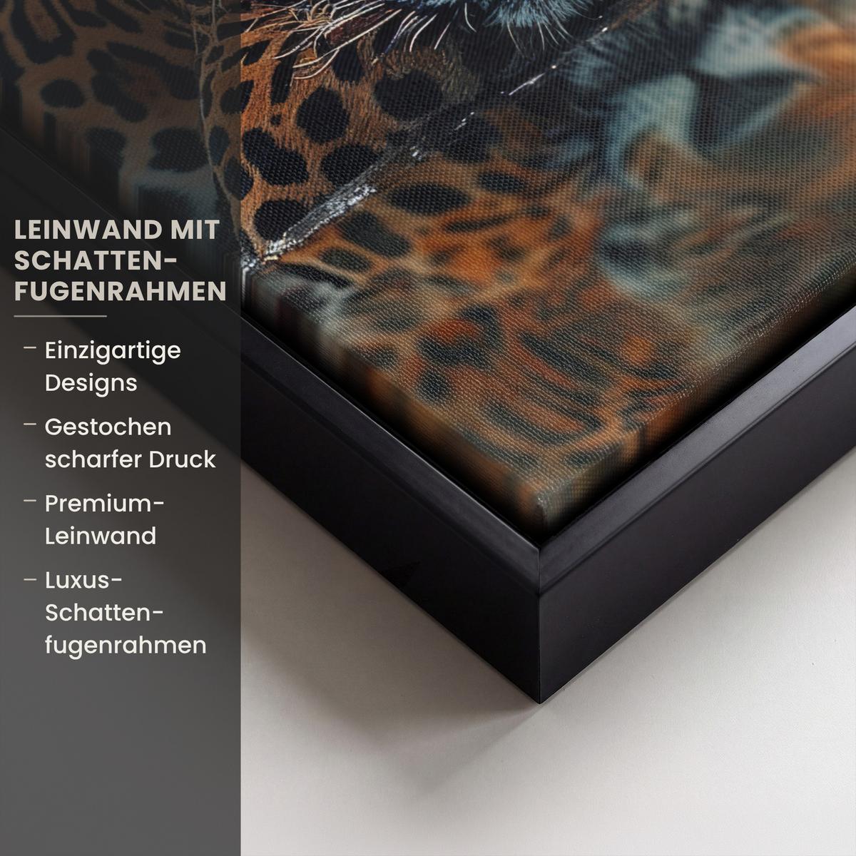 LEINWAND Bilder mit Rahmen - Natur - Leopard - Tier - Sonnenuntergang - Modern - 20x30 - Orange, Textil (20/30cm) - MuchoWow