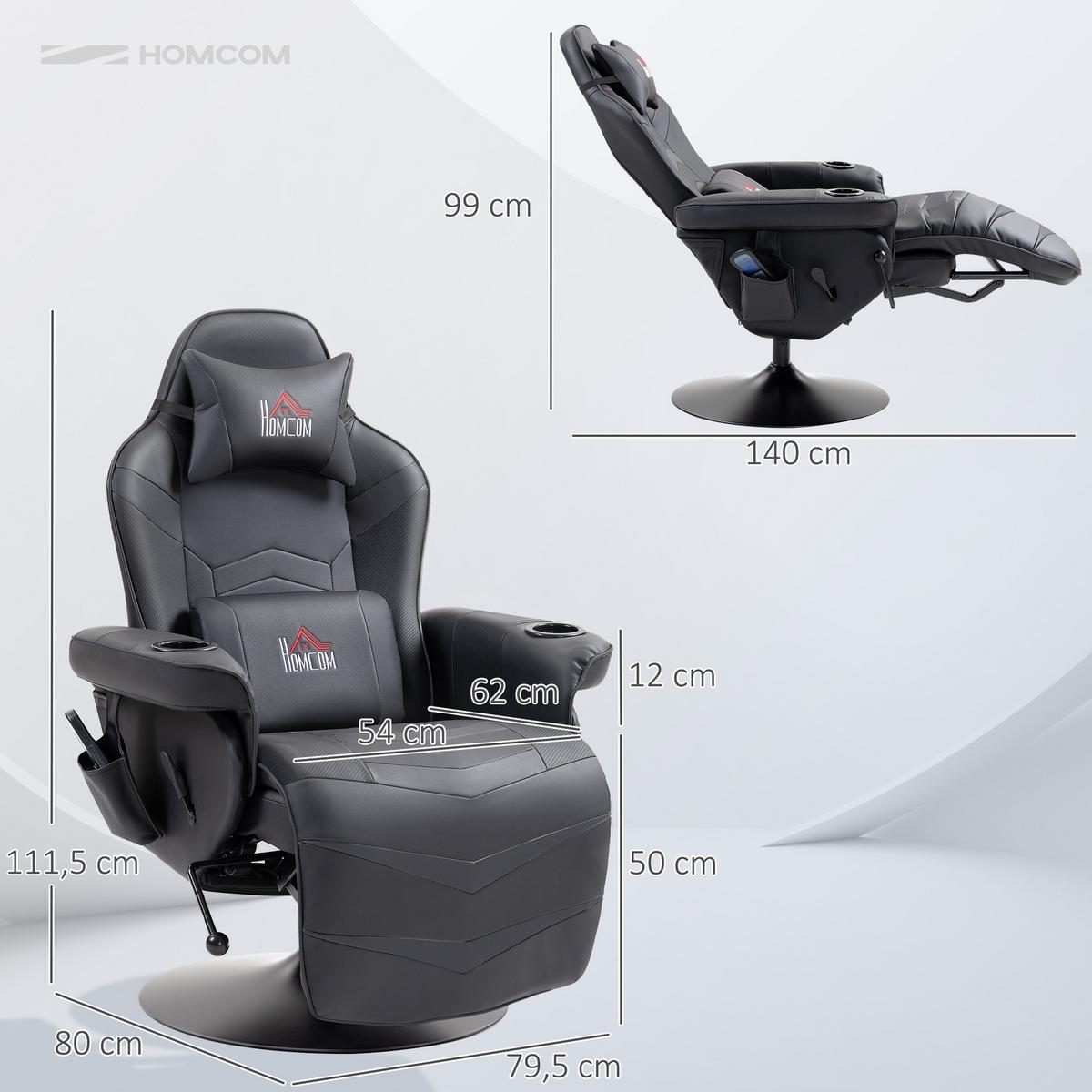 RELAXSESSEL mit Massagefunktion, Elektrisch Fernsehsessel mit Liegefunktion - Schwarz, Leder/Kunststoff (82.5/111.5/78cm) - HOMCOM