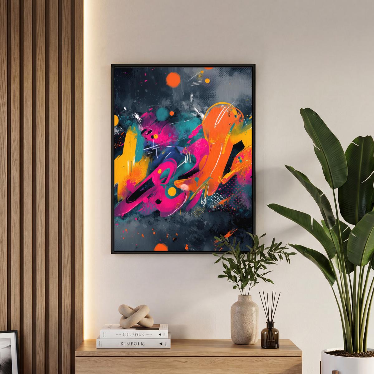 LEINWAND Bilder mit Rahmen - Abstrakt - Graffiti - Farbenfroh - Farbspritzer - 50x70 - Multicolor, Textil (50/70cm) - MuchoWow