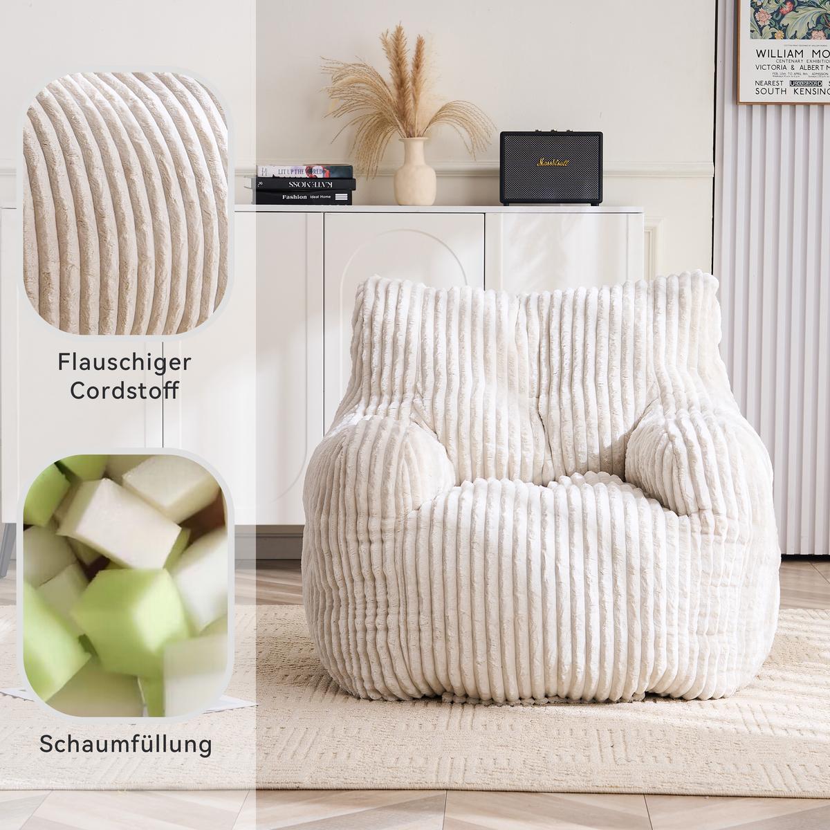 SESSEL weicher cord-stoff ergonomischer mit schaumstofffüllung - Beige, Textil (100/70/94cm) - Urban Meuble