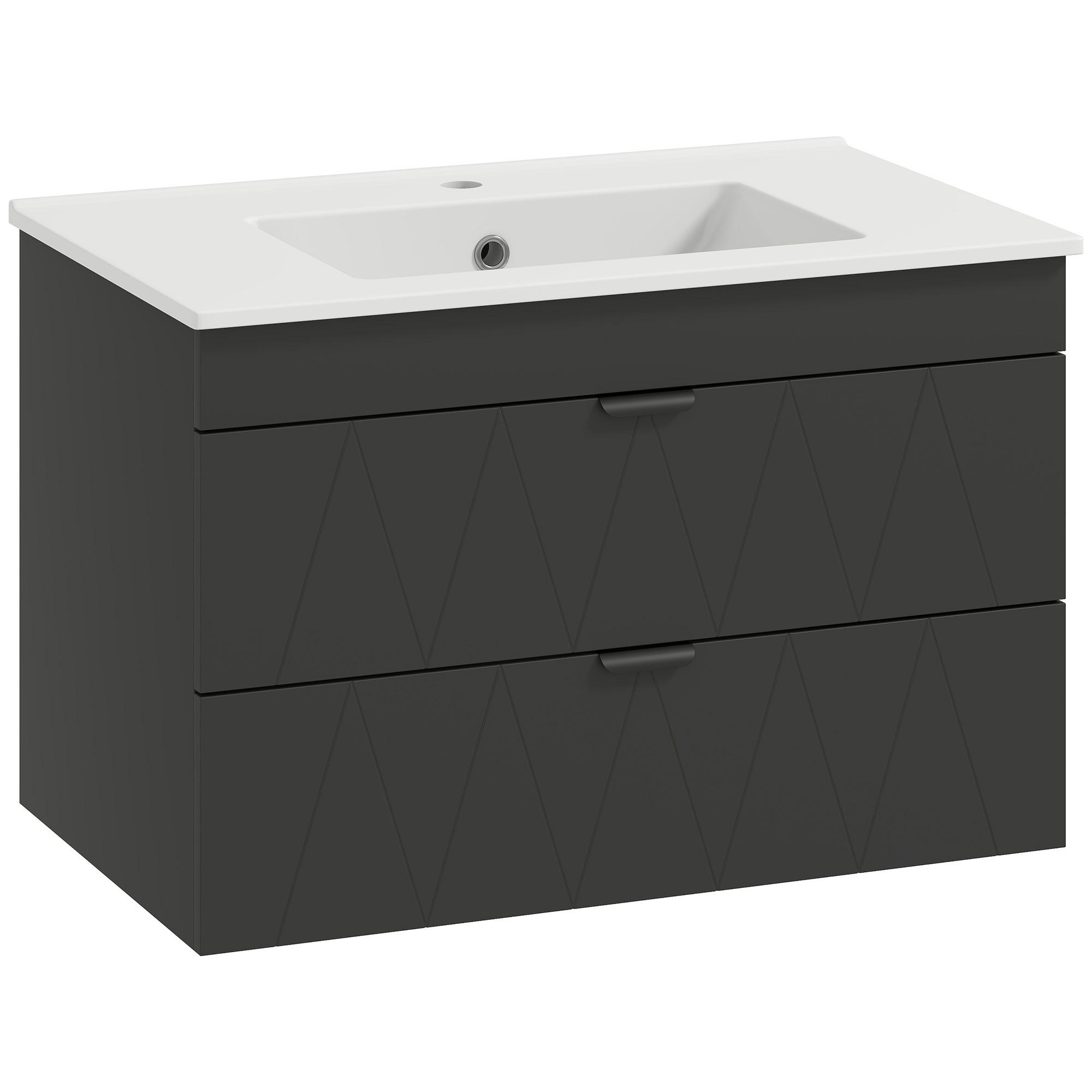 WASCHBECKENUNTERSCHRANK Hängend mit Keramikwaschbecken Schwarz - Schwarz, Holzwerkstoff/Metall (46/50/76cm) - HOMCOM