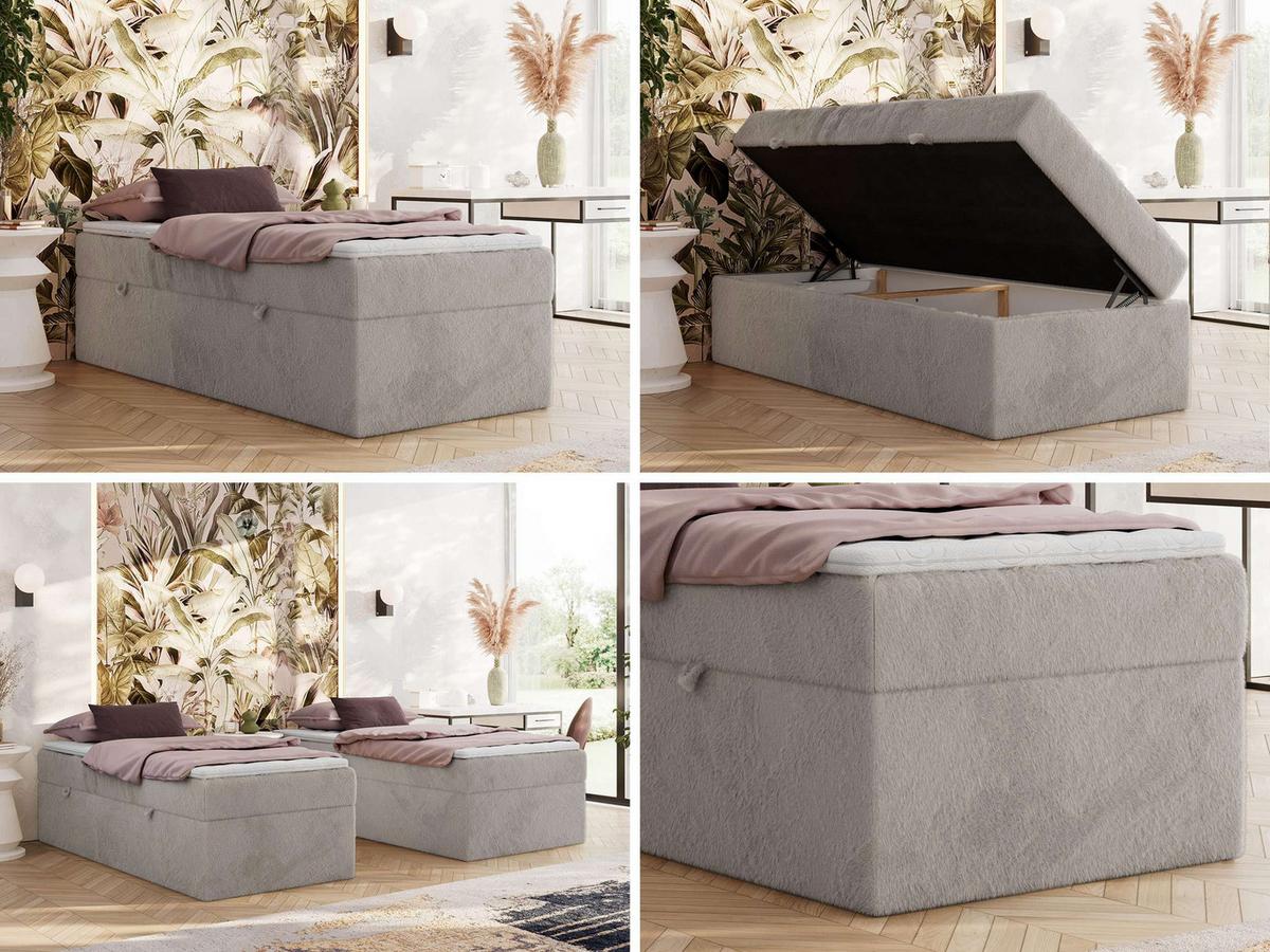 BOXBETT ZERO 90/200 - Hellgrau Plüsch - H4 - Topper Visco - Hellgrau, Textil (90/200cm) - MKS