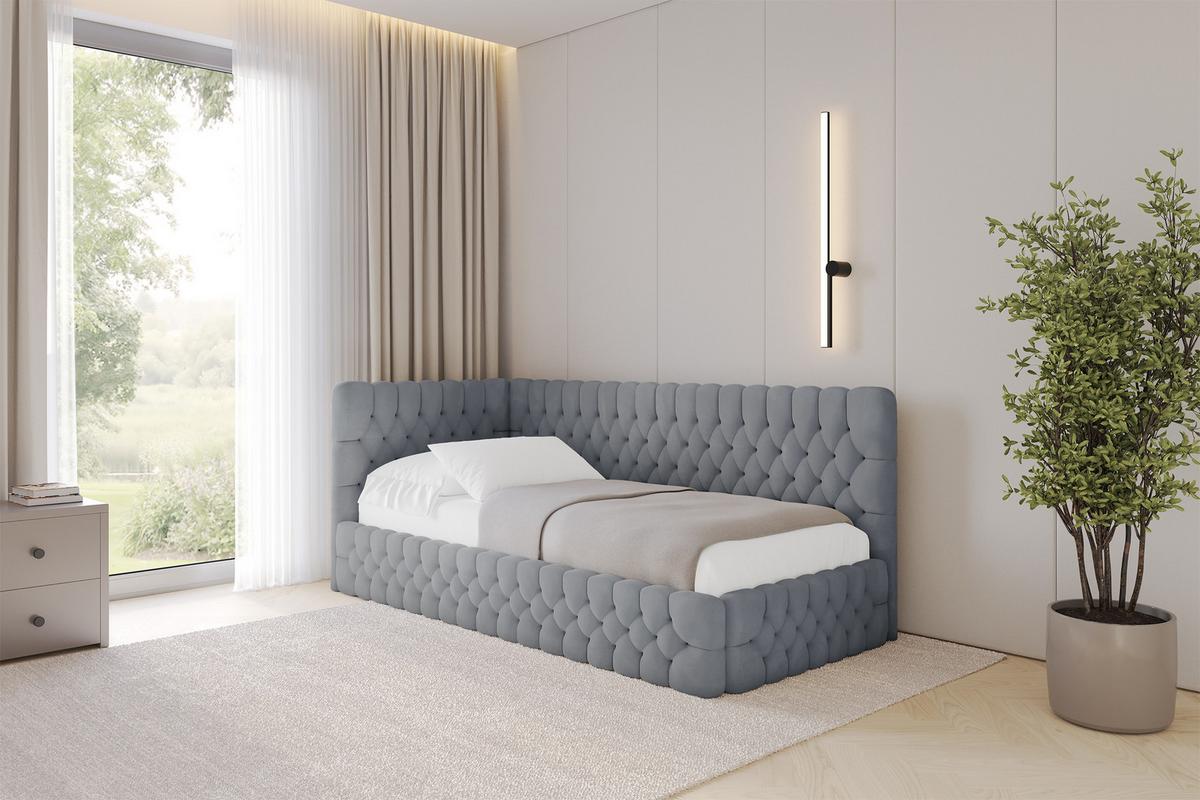 EINZELLBETT Jugendbett mit Bettkasten, Rechts - MULY 100x200 Grau - Blaugrau, Holzwerkstoff/Textil (100/200cm) - ALTDECOR