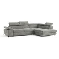 ECKSOFA FAVIEN R-S Hellgrau Velours-Stoff mit Schlaffunktion - Hellgrau, Holz (257/190cm) - MASSENO