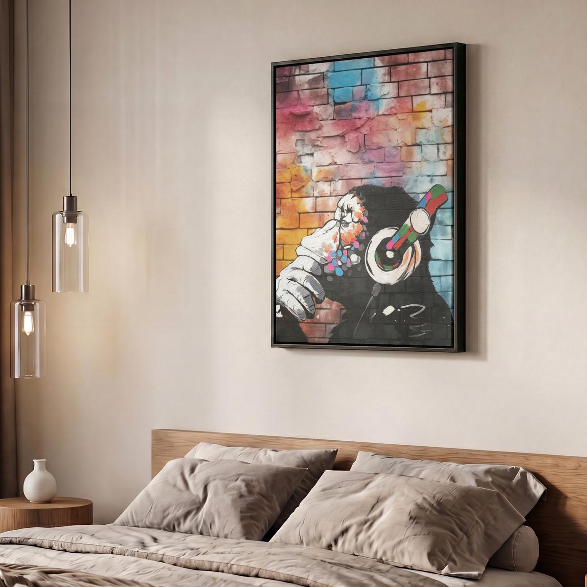 LEINWAND Bilder mit Rahmen - Affe - Graffiti - Musik - 60x80 - Multicolor, Textil (60/80cm) - MuchoWow