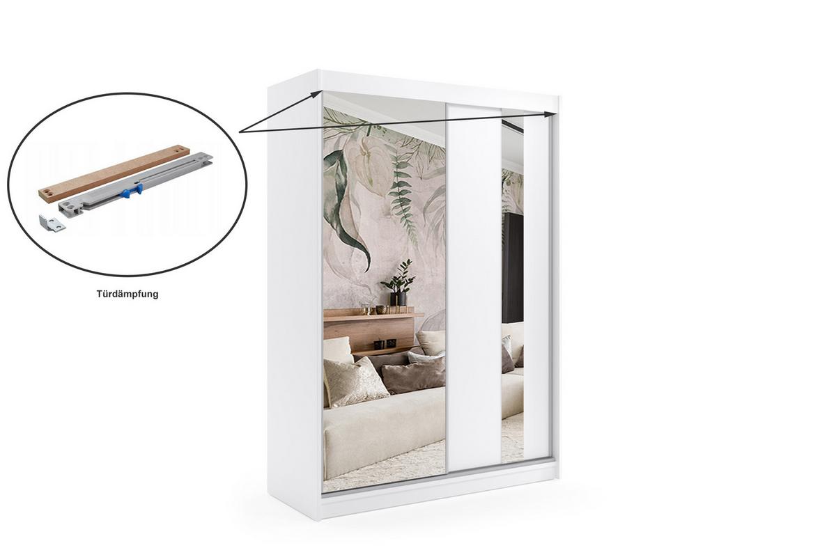 KLEIDERSCHRANK mit Spiegel-Schiebetüren und Aluminium-Leisten - GRACE - 150 cm Weiß - Weiß, Holzwerkstoff (150/216/61cm) - ALTDECOR