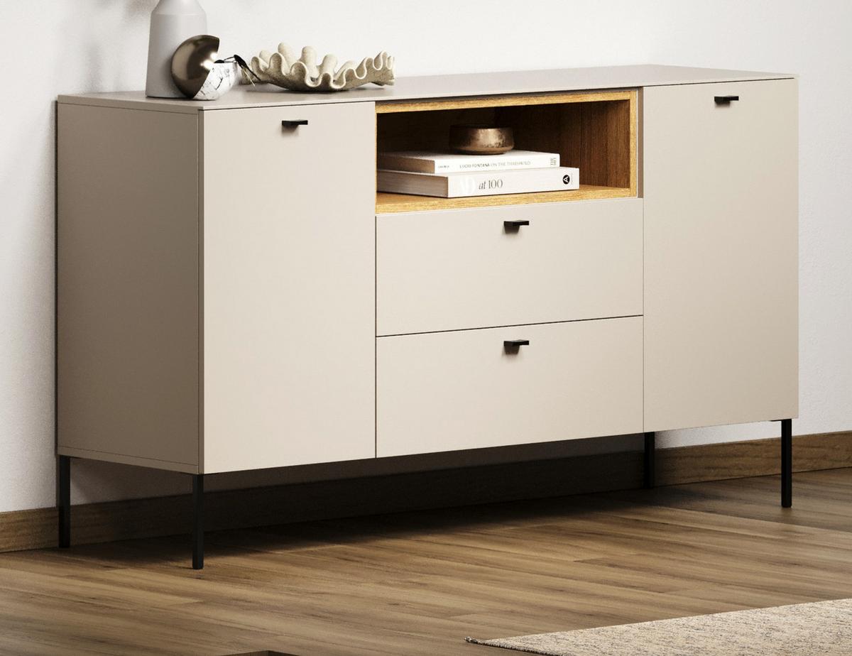 SIDEBOARD Sand, Evoke Eiche 154 cm, Kommode mit Soft-Close - Sandfarben/Kaschmir, Holzwerkstoff/Metall (154/85/42cm) - Top.Furn