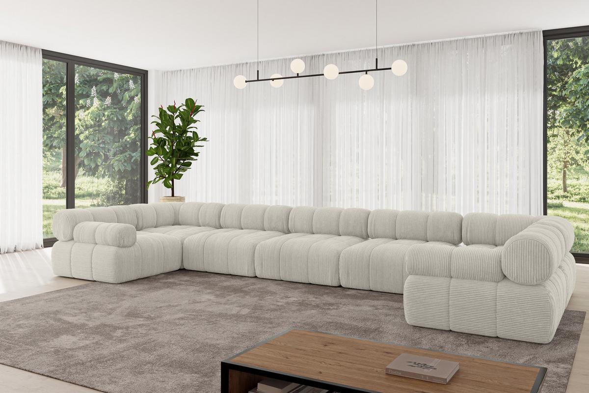 WOHNLANDSCHAFT modulares Sofa Birno-U3 - 475x190x70 cm Creme Cord - Hellgrau/Creme, Holzwerkstoff/Textil (475/70/190cm) - ALTDECOR