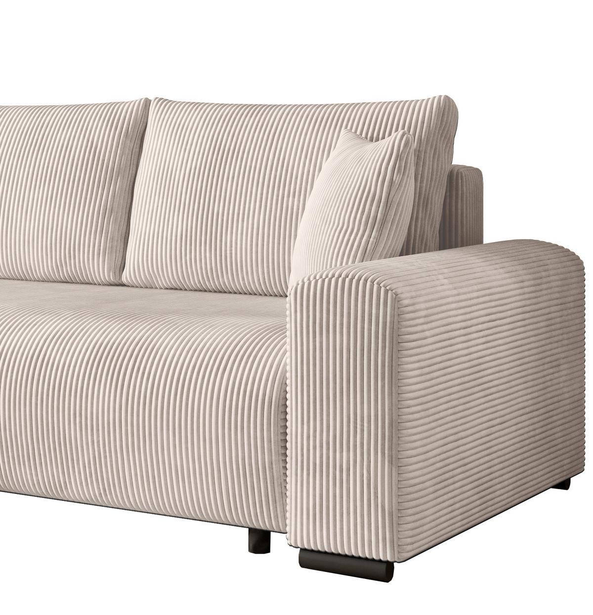 ECKSOFA Nelly mit Bettkasten und Schlaffunktion, Cordstoff in L-Form - Creme, Textil (270/185cm)