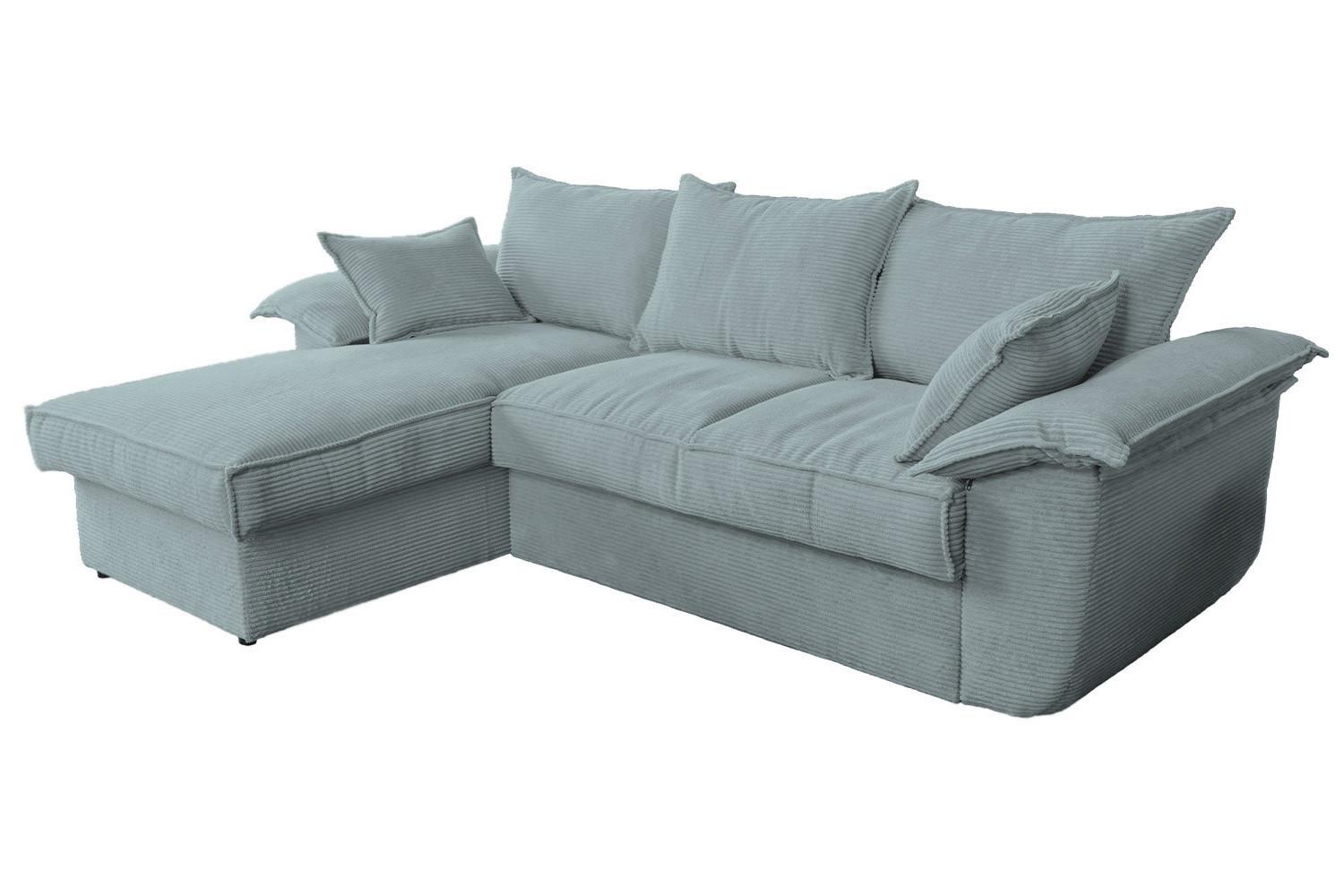 ECKSOFA DAMETO Hellblau Cord Mit Schlaffunktion - Schwarz/Hellblau, Kunststoff/Textil (266/174cm) - KAWOLA