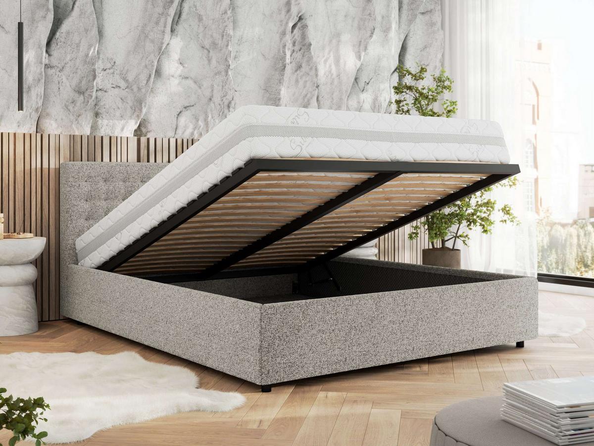 POLSTERBETT PAVO CLASSIC 160/200 - Hellgrau Strukture - Schaum-Matratze - Hellgrau, Textil (160/200cm) - MKS