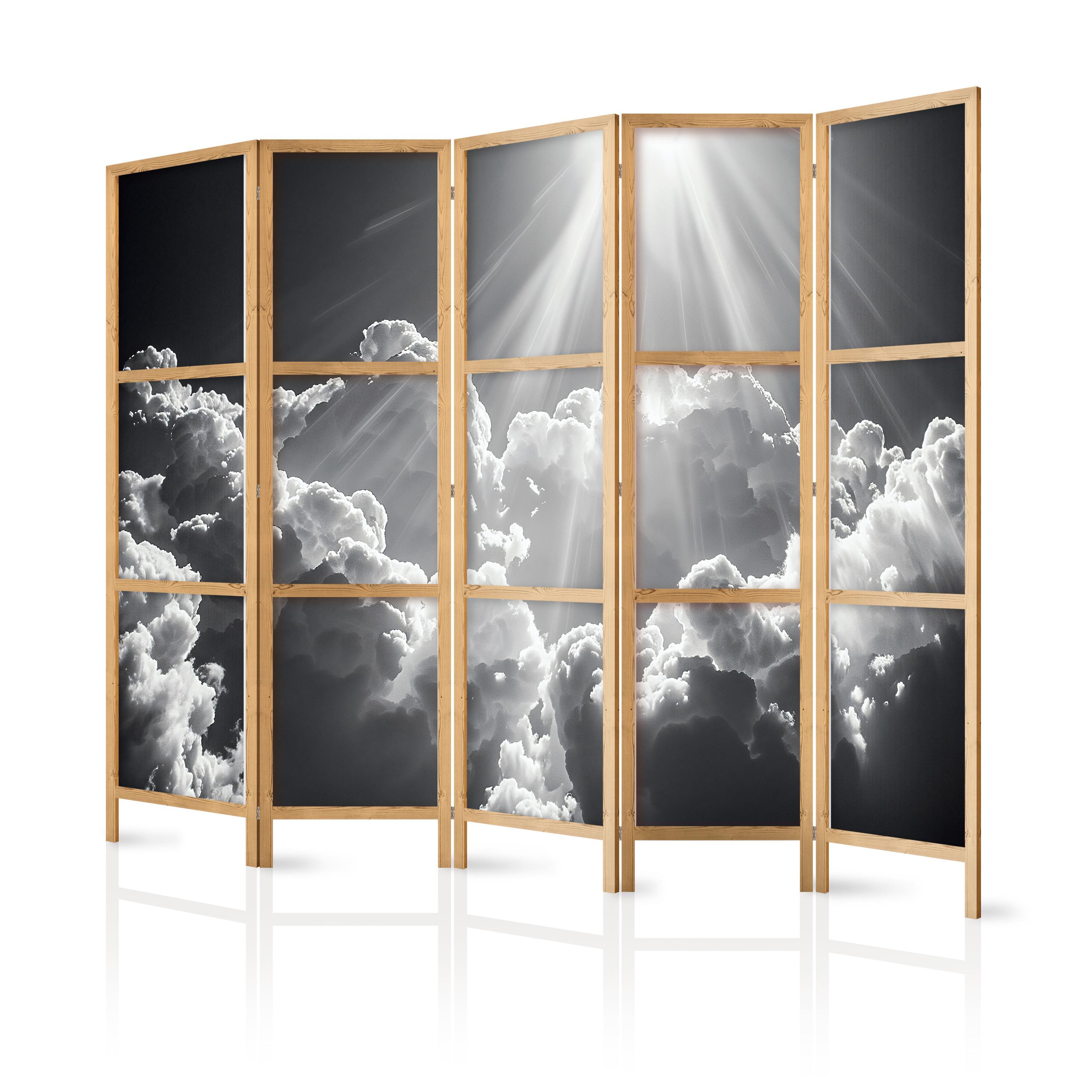 PARAVENT Japanischer 5-tlg 225x172 cm Wolken Himmel - Schwarz, Holz/Textil (225/172/3cm) - Muralo