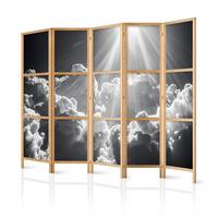 PARAVENT Japanischer 5-tlg 225x172 cm Wolken Himmel - Schwarz, Holz/Textil (225/172/3cm) - Muralo