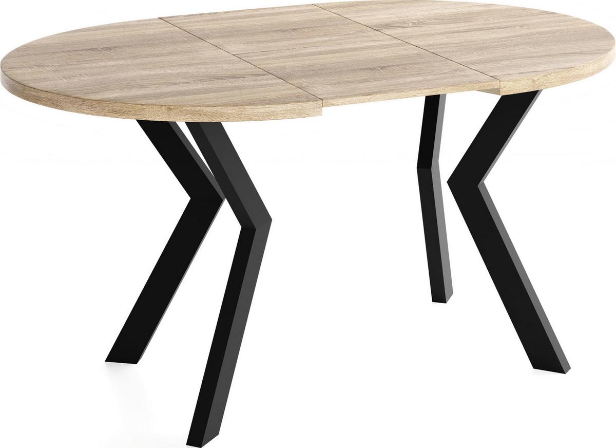 ESSTISCH Savio rund ausziehbar verlängerbar, Eiche Sonoma Hellbraun 80-130/80/77 cm - Schwarz/Sonoma Eiche, Holz/Holzwerkstoff (80/130/77cm) - WFL GROUP