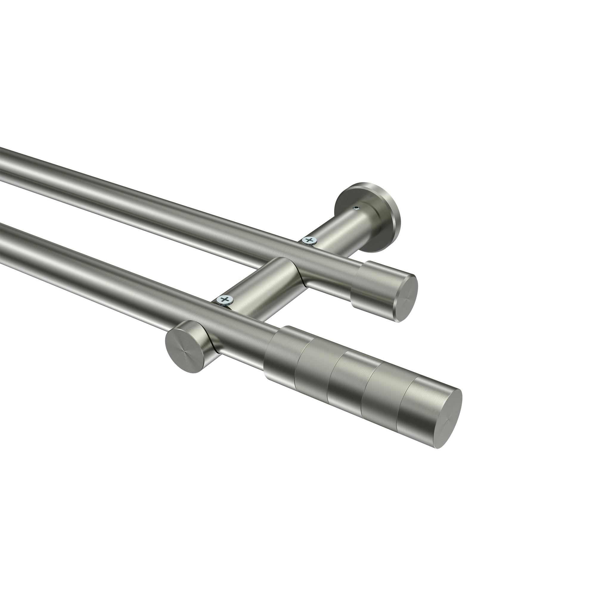 GARDINENSTANGE Platon Mavell 260 cm (geteilt in 2 x 130 cm), 2-läufig (ohne Ringe), 20 mm Ø Edelstahl-Optik - Edelstahlfarben/Silberfarben, Metall (260cm) - INTERDECO