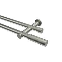 GARDINENSTANGE Platon Mavell 260 cm (geteilt in 2 x 130 cm), 2-läufig (ohne Ringe), 20 mm Ø Edelstahl-Optik - Edelstahlfarben/Silberfarben, Metall (260cm) - INTERDECO
