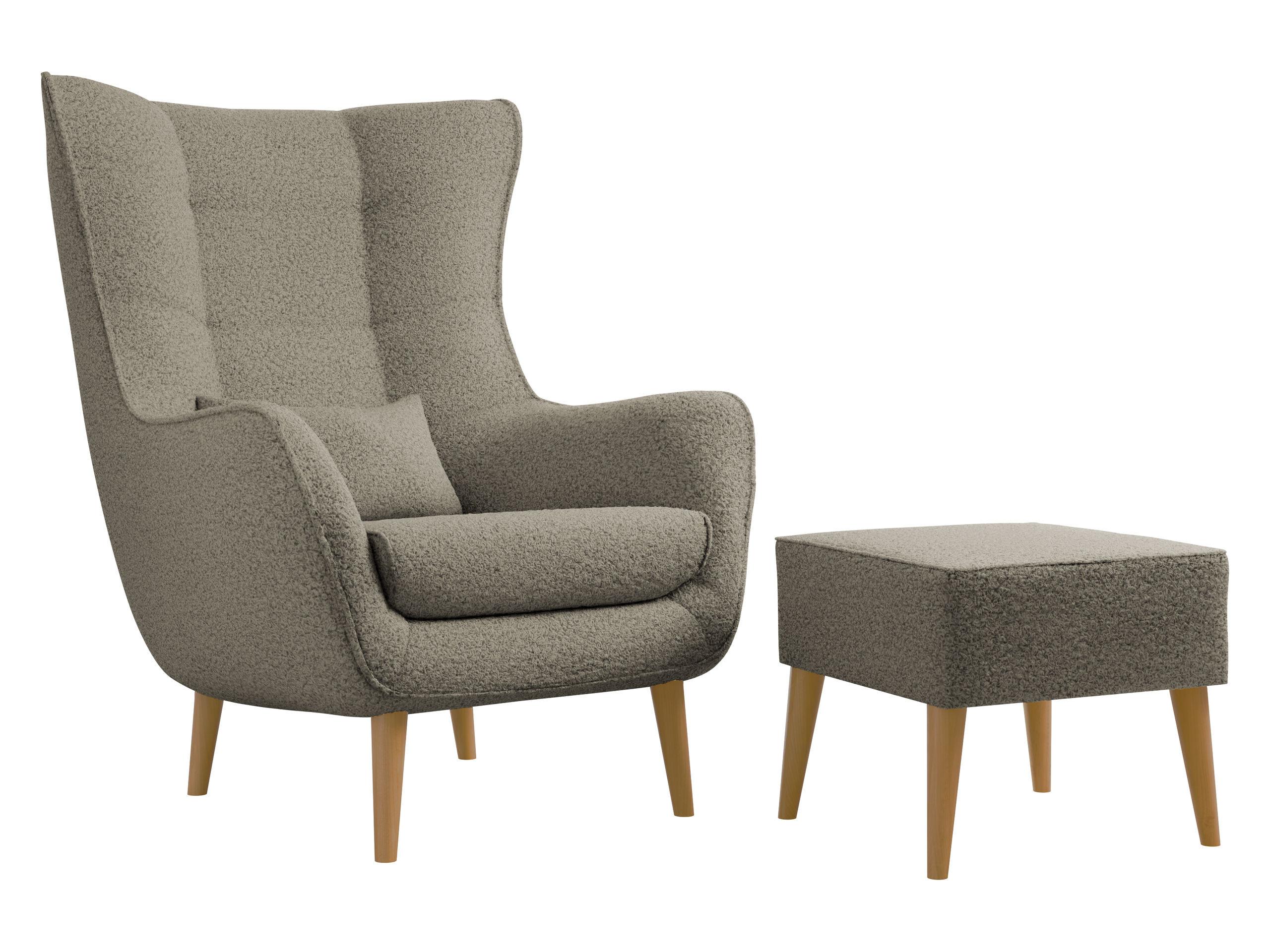 SESSEL Estjano Boucle mit Fußbank - Hellbraun/Beige, Holz/Textil (80/106/95cm) - MIRJAN24