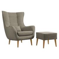 SESSEL Estjano Boucle mit Fußbank - Hellbraun/Beige, Holz/Textil (80/106/95cm) - MIRJAN24