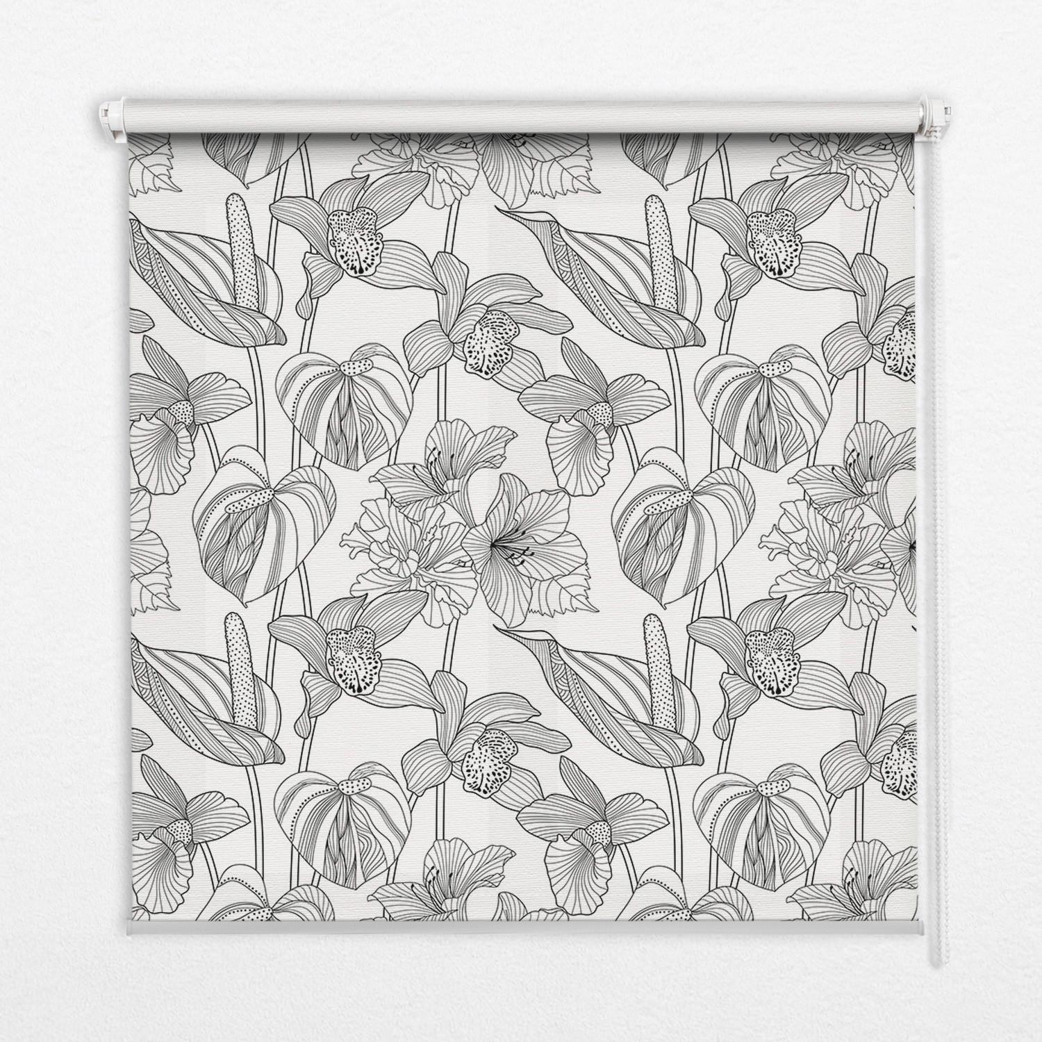 INNENROLLO - Fensterrollo - Rollo - 100x100 cm - Gezeichnete Blumen - Grau, Kunststoff (100/100/0.5cm) - TULUP