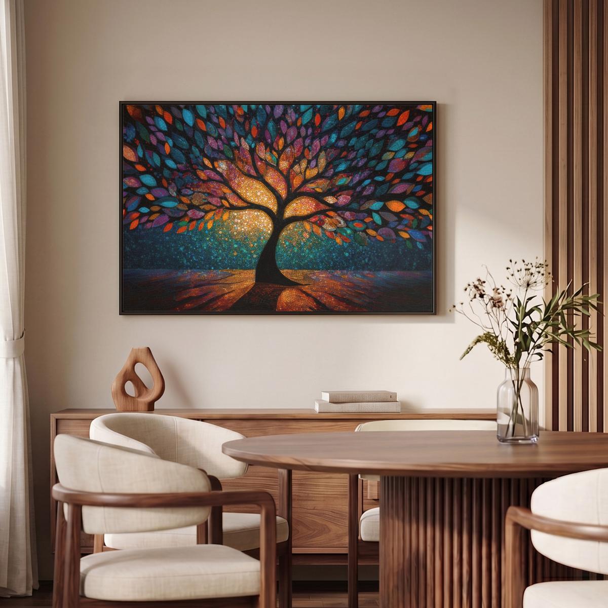 LEINWAND Bilder mit Rahmen - Mosaik - Bunt - Baum - Äste - 90x60 - Multicolor, Textil (90/60cm) - MuchoWow