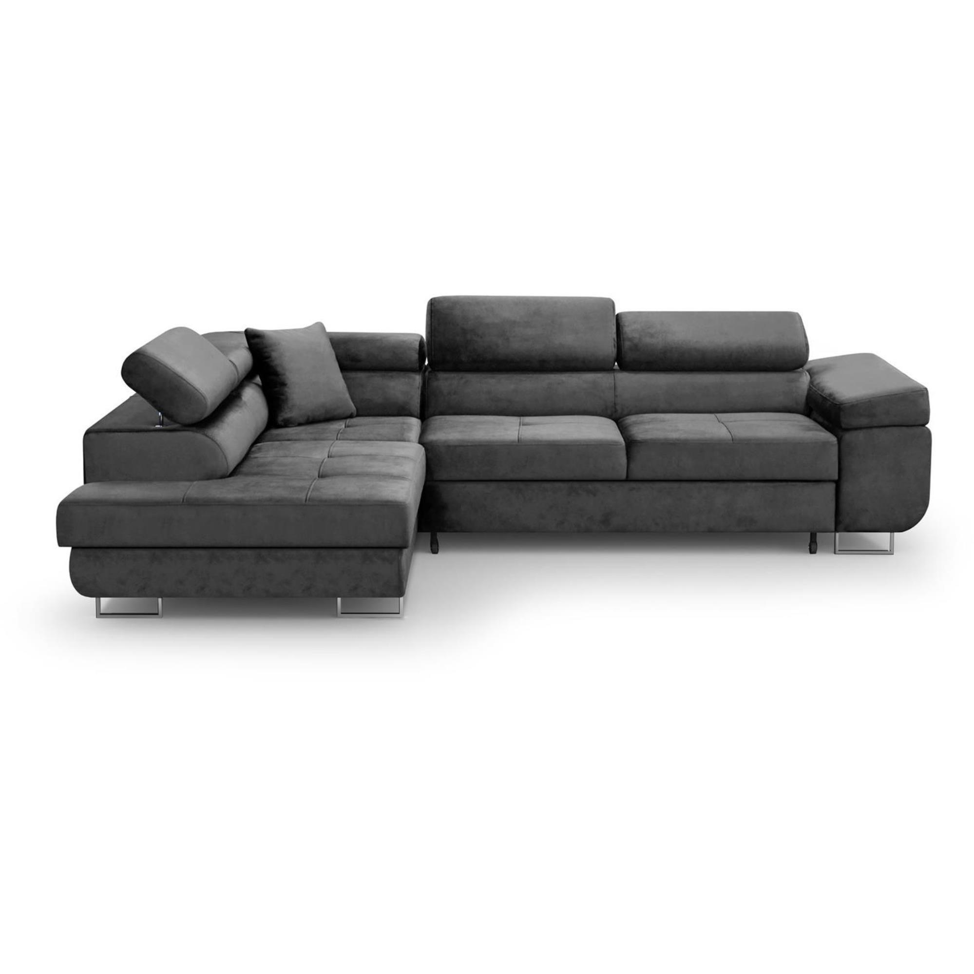 ECKSCHLAFSOFA Vild verstellbaren Kopfstützen, Grau, links - Chromfarben/Grau, Textil (275/203cm) - Beautysofa
