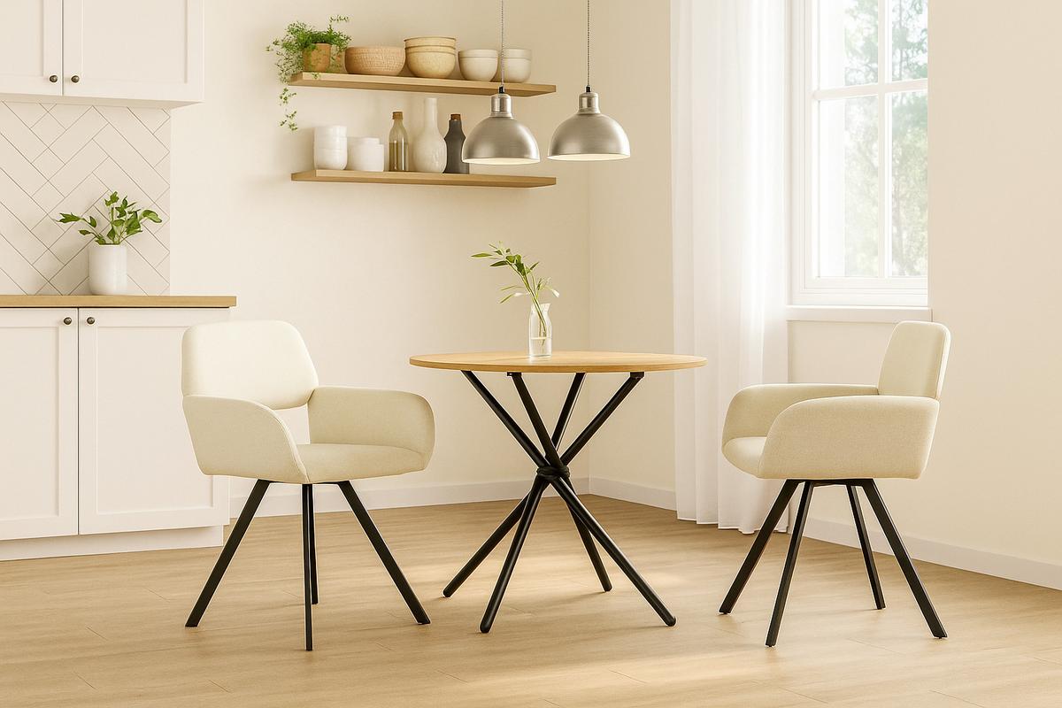ESSZIMMER SET – 1 Tisch + 2 Stühle – Holzoptik & Beige Stoff - Beige, Holzwerkstoff/Metall (80/75/80cm) - Urban Meuble
