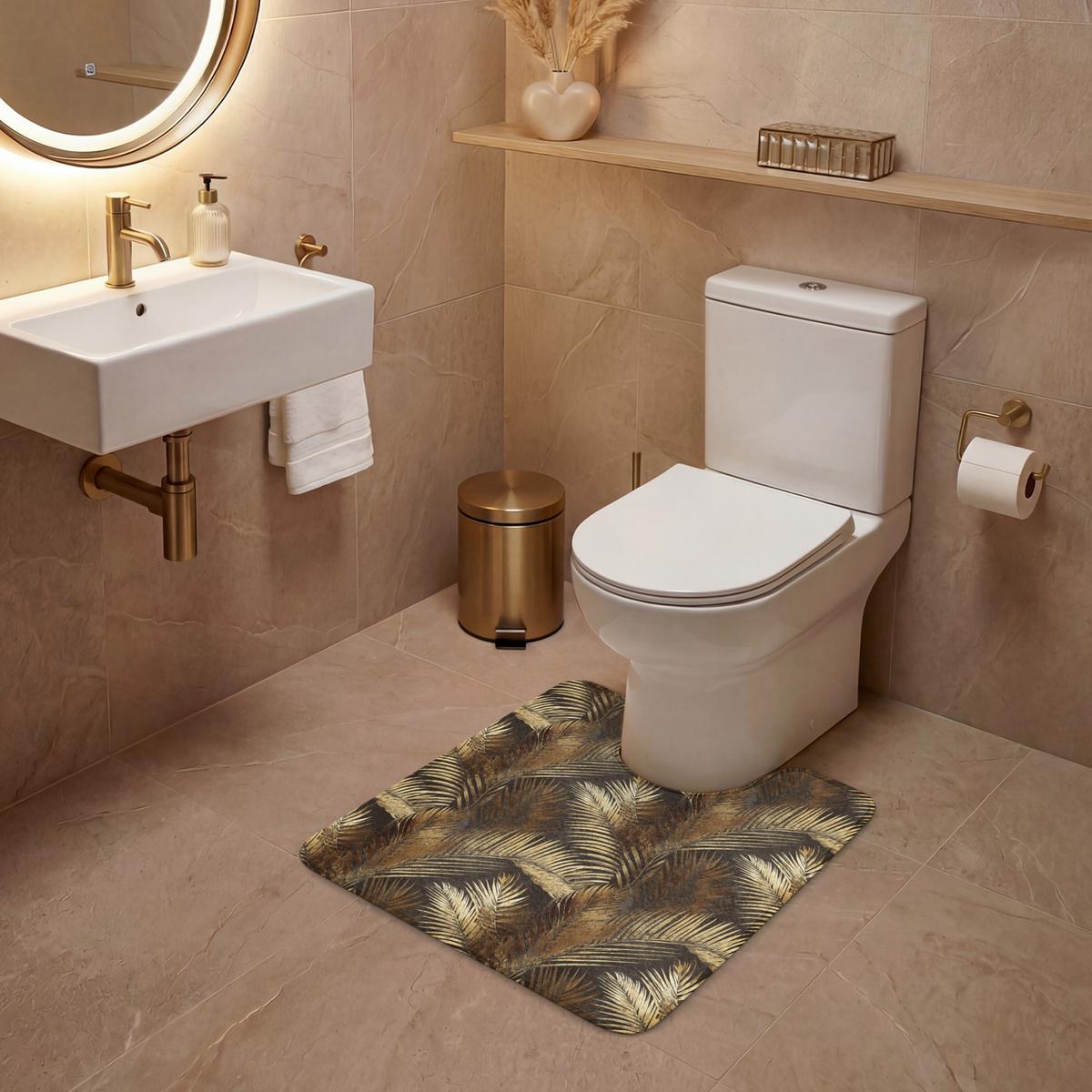 WC-VORLEGER Tropisch - Blätter - Gold Toilettenvorleger 55x60 cm - Goldfarben, Textil (55/1cm) - OnlyWow