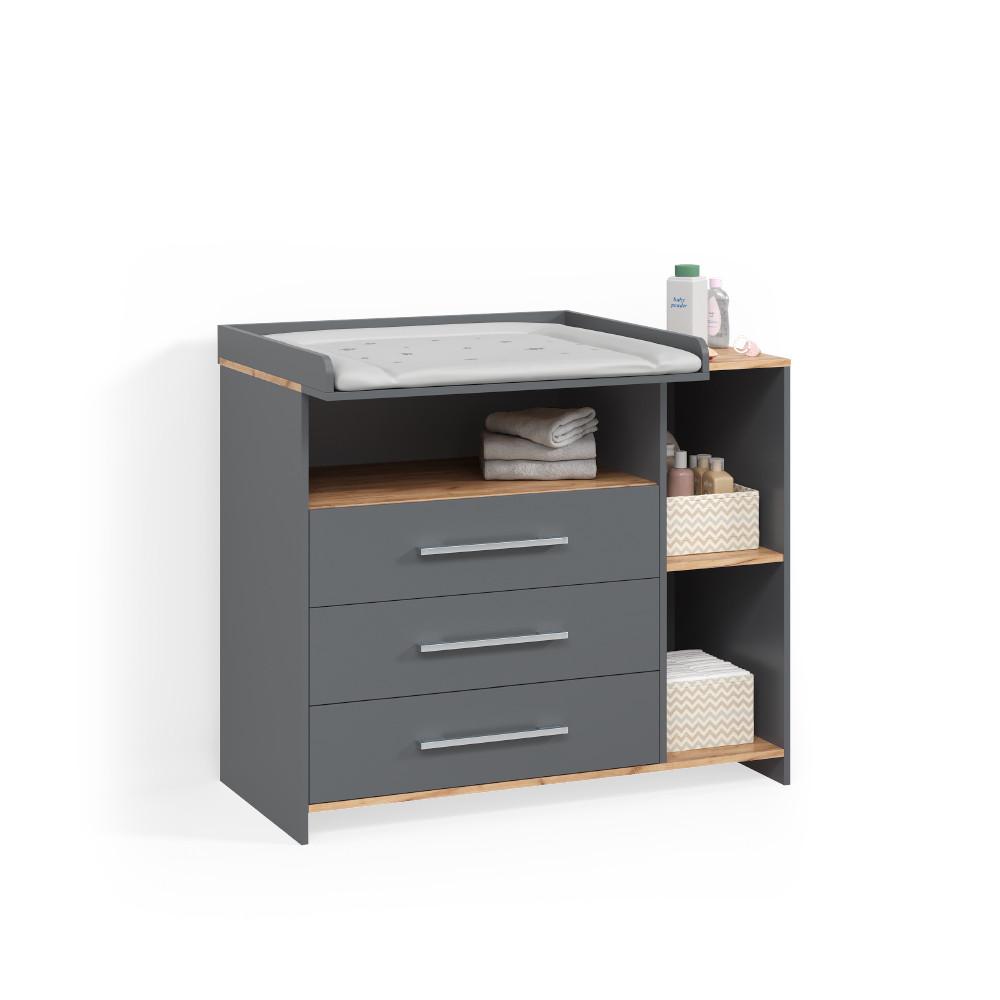 WICKELKOMMODE Torino Anthrazit/Goldkraft Eiche mit 3 Schubladen - Honigeiche/Anthrazit, Holzwerkstoff (113/93/53.1cm) - Livinity®