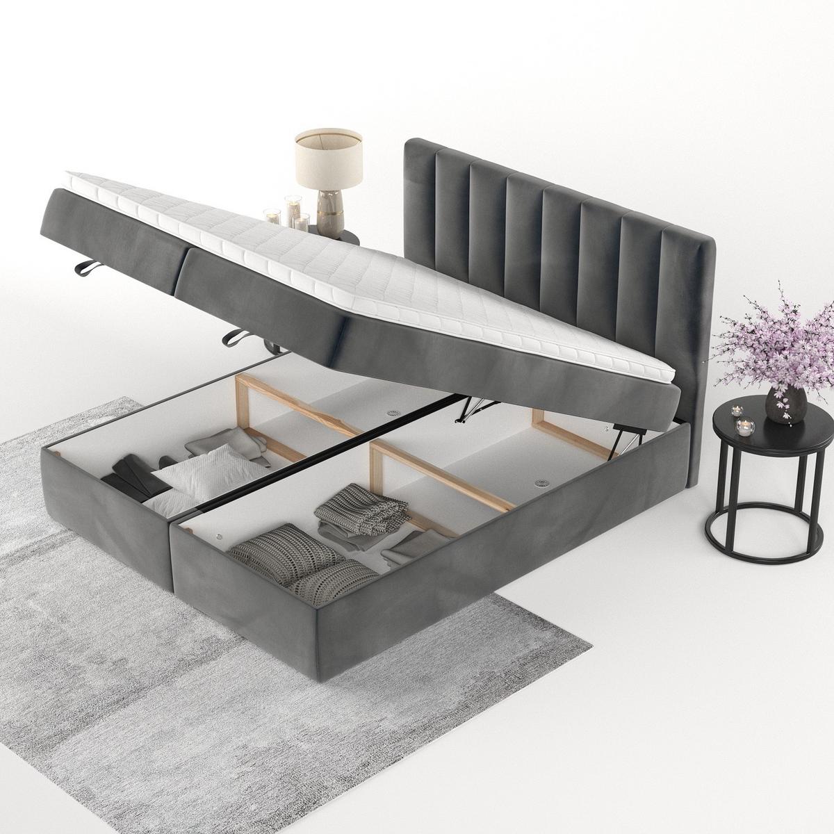 BOXBETT Lusso 140/200 cm Anthrazit im Paros Stoff - Anthrazit/Schwarz, Holz/Holzwerkstoff (140/200cm) - AltaBeds