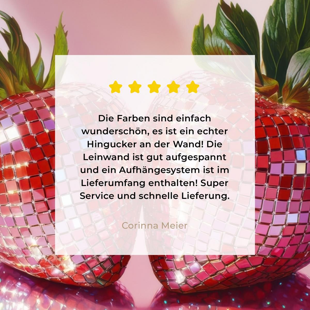 LEINWANDBILD Disco - Obst - Glitzer - Erdbeere Wanddeko 90x60 cm - Pink, Textil (90/60cm) - MuchoWow