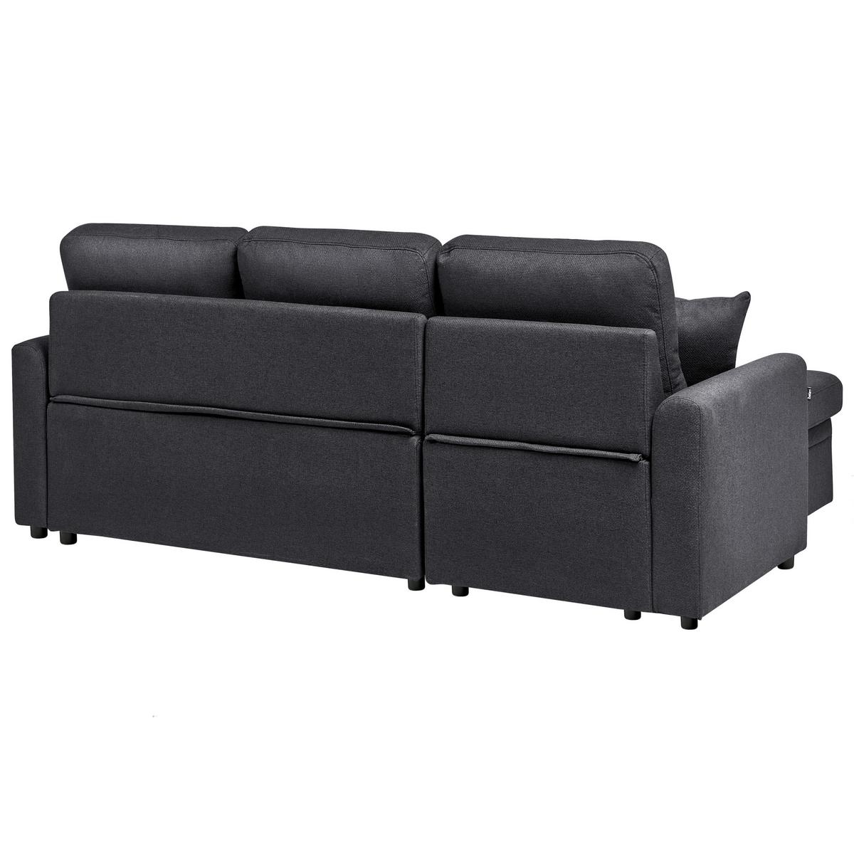 ECKSCHLAFSOFA 3-Sitzer Kunstleinen Schwarz rechtsseitig Nassjo - Schwarz, Textil (210/131cm) - Beliani