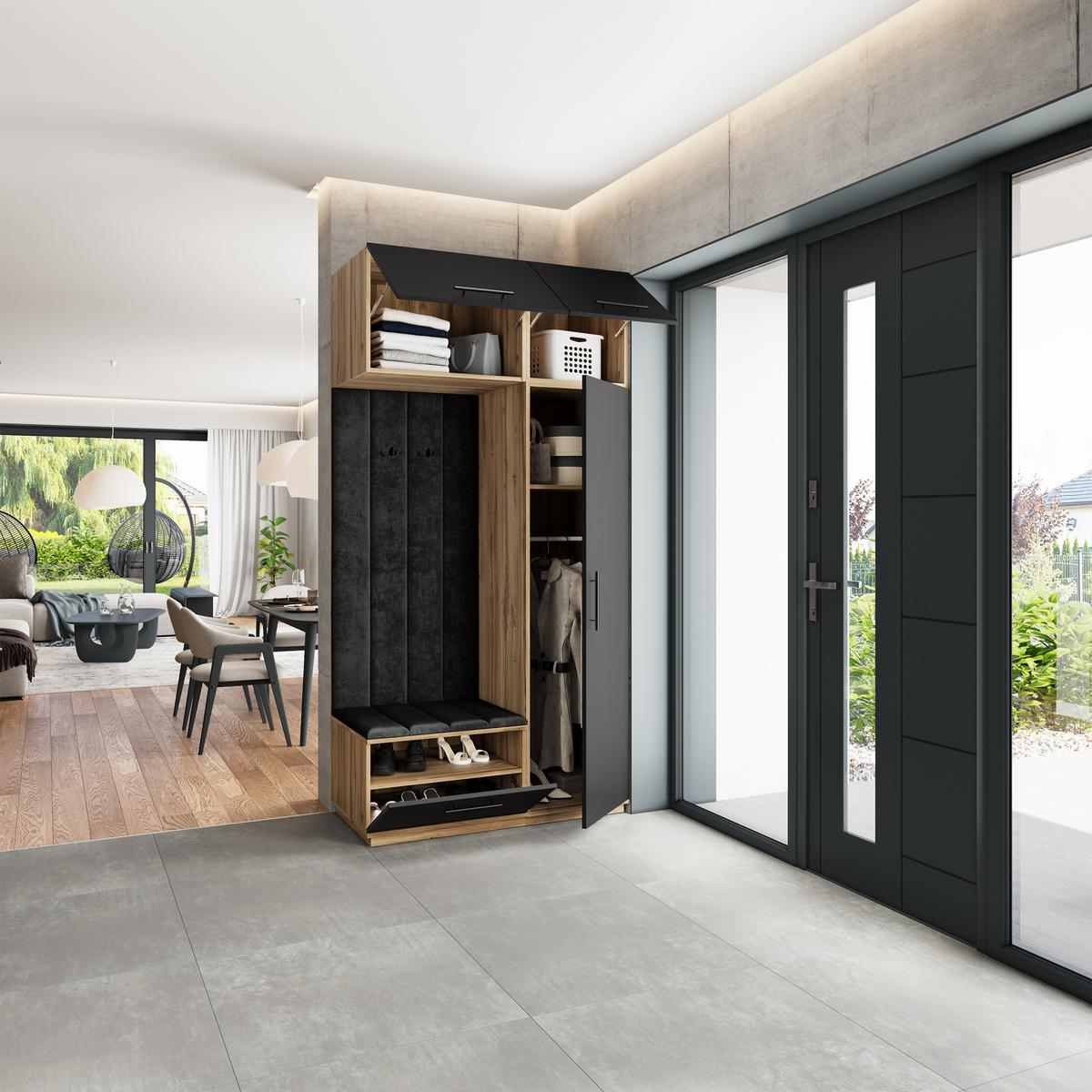 GARDEROBENSCHRANK REMA 120/240/60 cm Modern Eiche Wotan - Eiche Wotan/Schwarz, Holzwerkstoff (120/240/60cm) - MASSENO