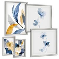 BILDER SET 5er Set - 50x50 cm & 20x30 cm & 40x60 cm Silberner Rahmen - Aquarell-Pflanzenmotive - Silberfarben, Kunststoff (40/60cm) - TULUP