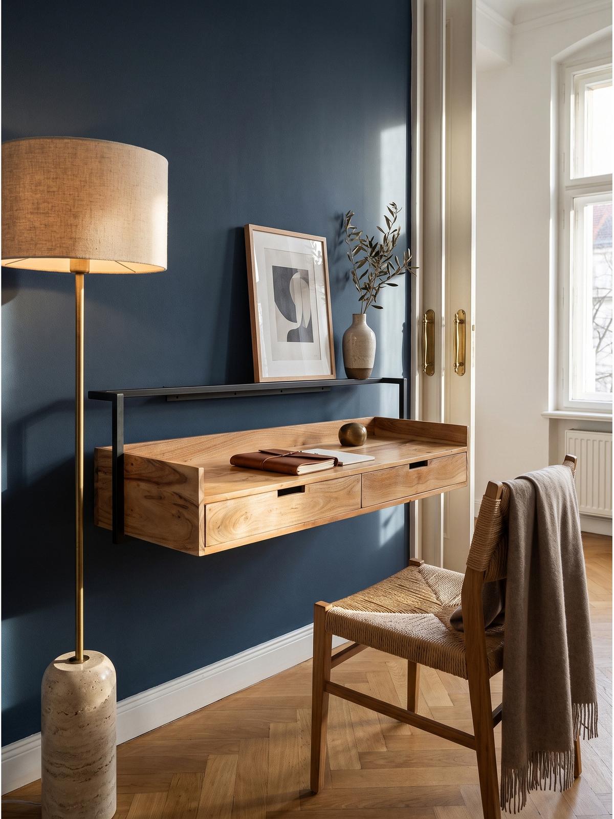 SCHREIBTISCH MURES, Akazie Massivholz, Akazie-Schwarz, 120 x 38 x 37 cm - Schwarz/Akaziefarben, Holz/Metall (38/120/37cm) - KADIMA DESIGN