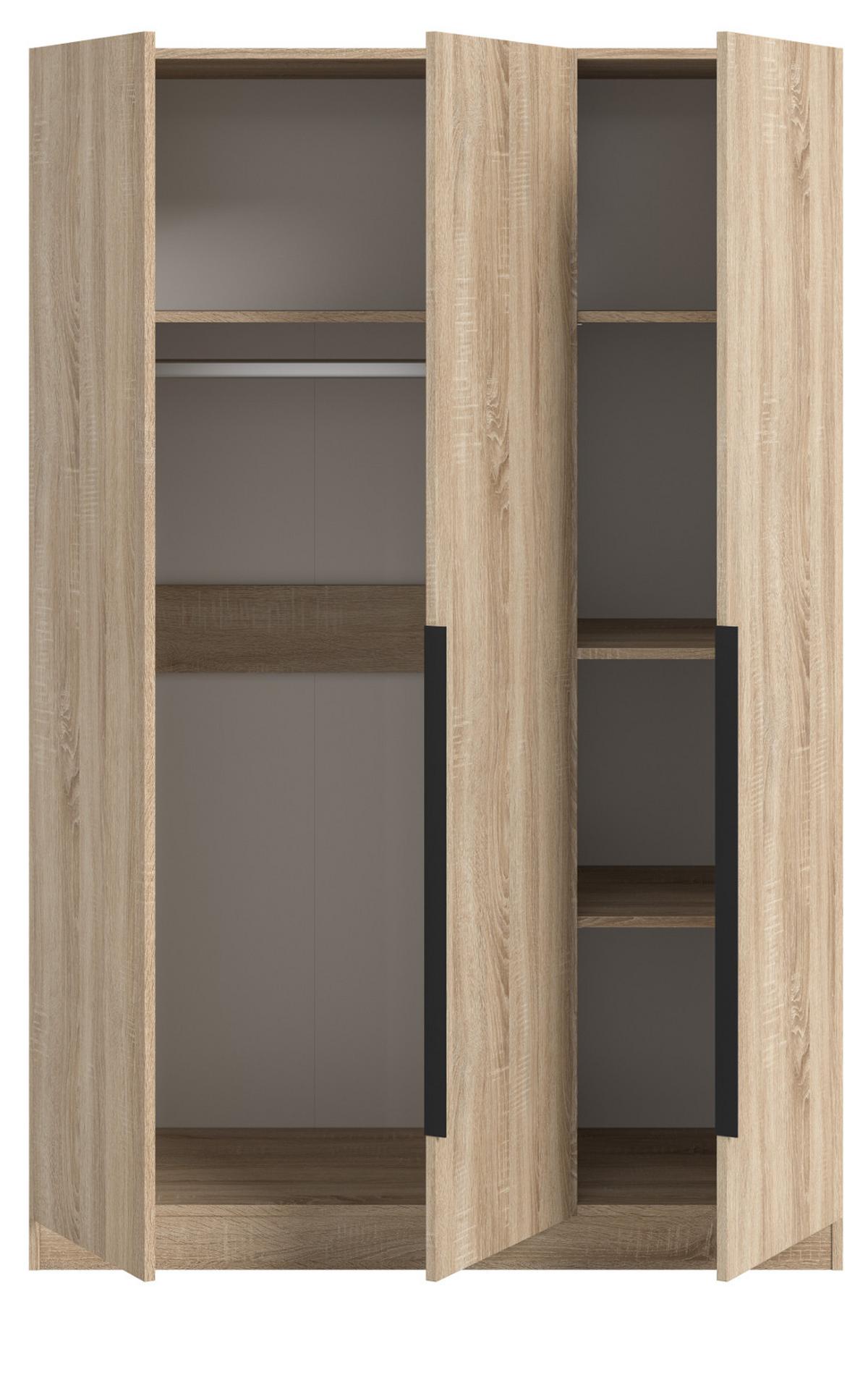 KLEIDERSCHRANK Eiche Sonoma 3-türig 120 x 181 cm, Drehtürenschrank mit Kleiderstange - Eichefarben/Schwarz, Holzwerkstoff/Kunststoff (120/181/52cm) - Inn.Furn